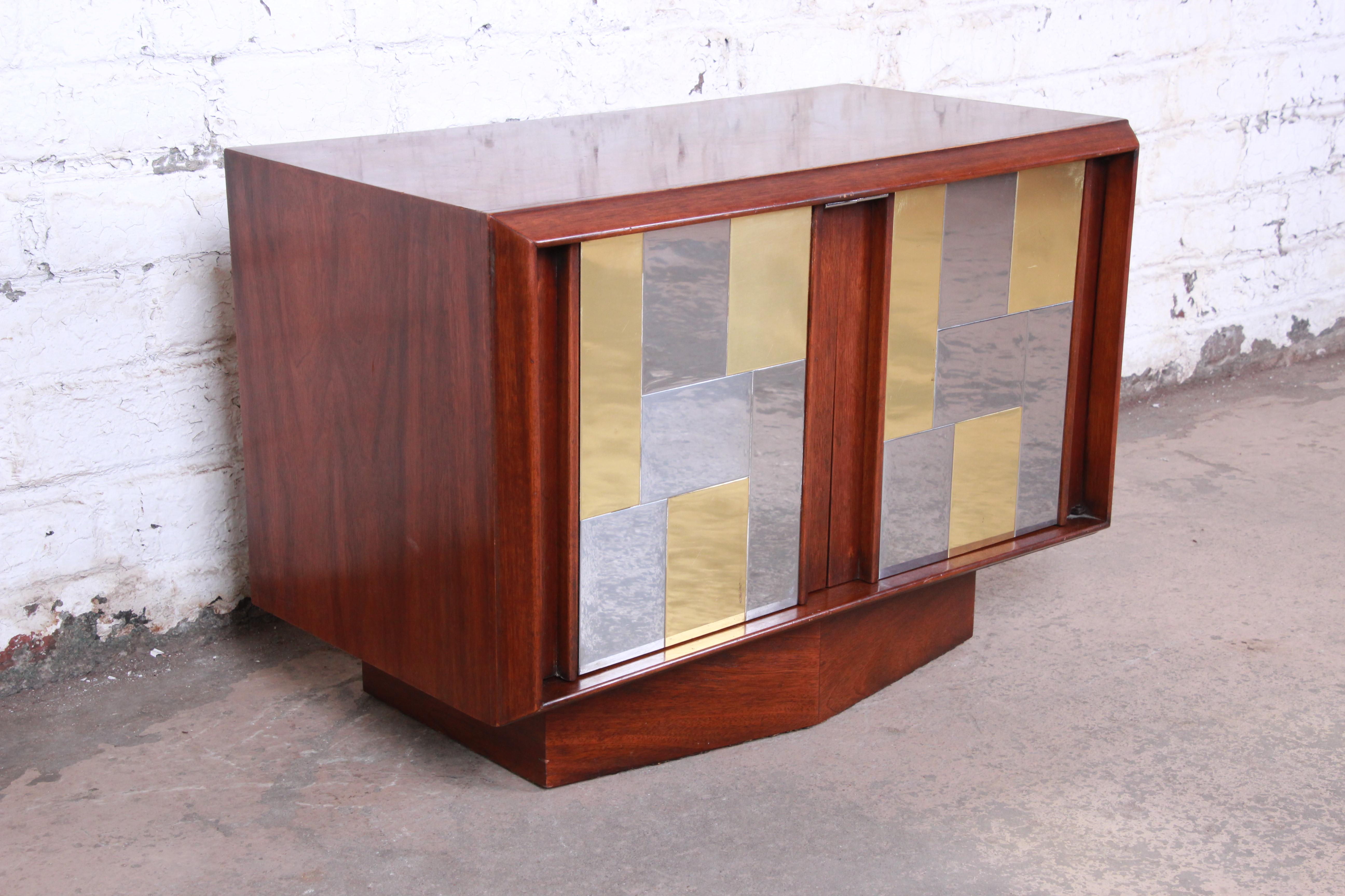 Late 20th Century Paul Evans Cityscape Style Midcentury Walnut Cabinet or Nightstand by Lane
