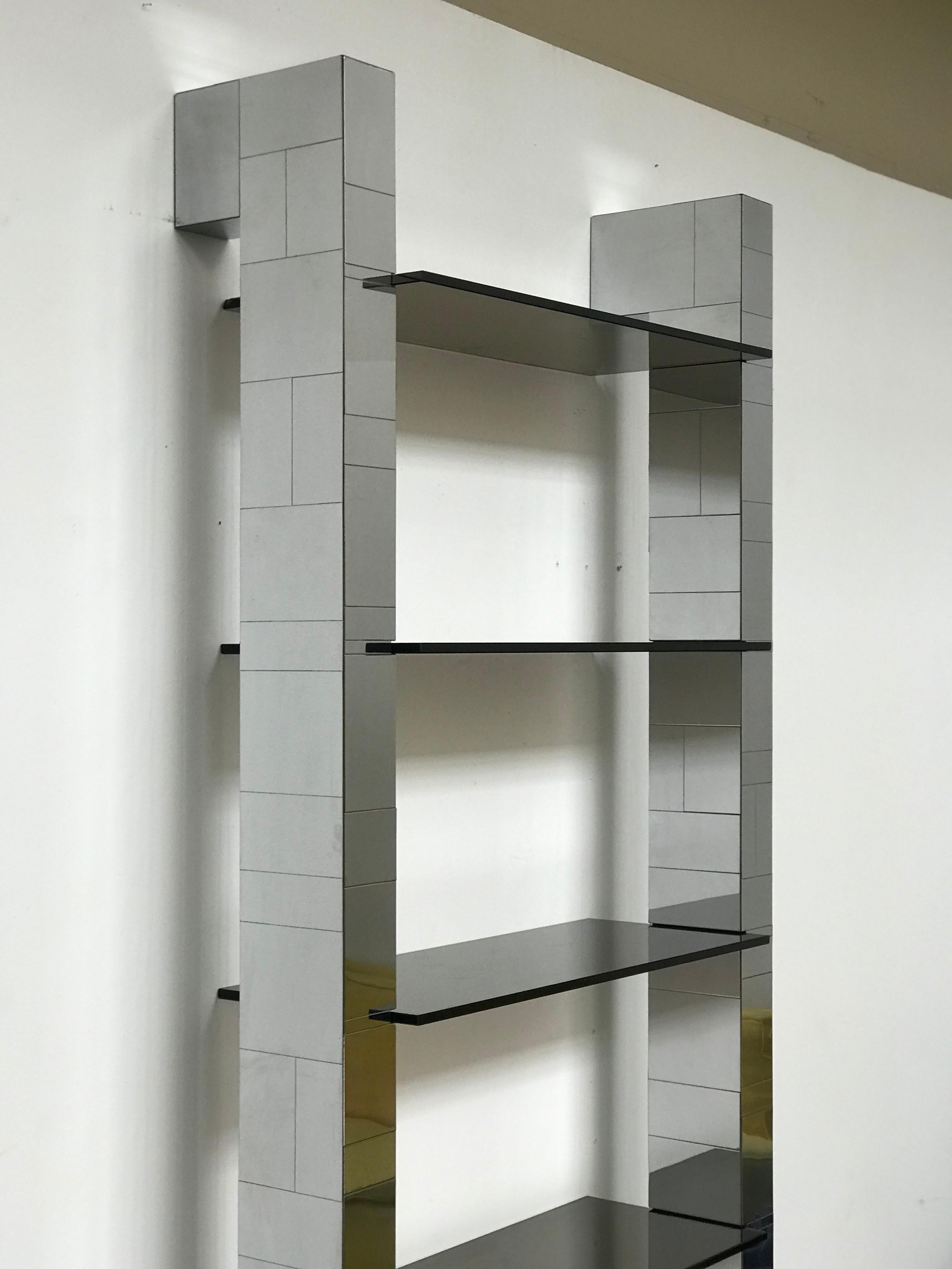 Excellent Paul Evans cityscape buttress wall shelves in chrome plated wood with five moveable 1/2