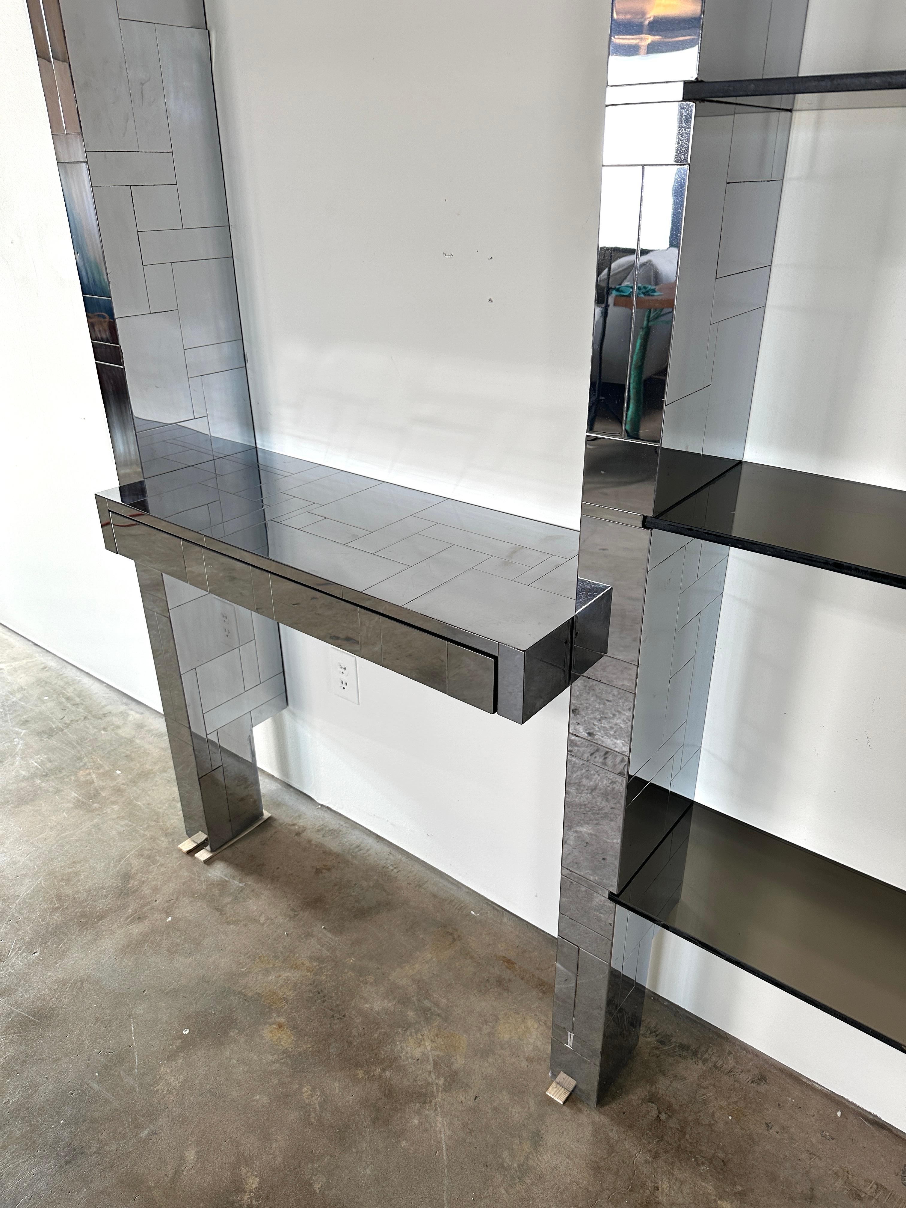 American Paul Evans Cityscape Wall Unit in Chrome & Glass For Sale