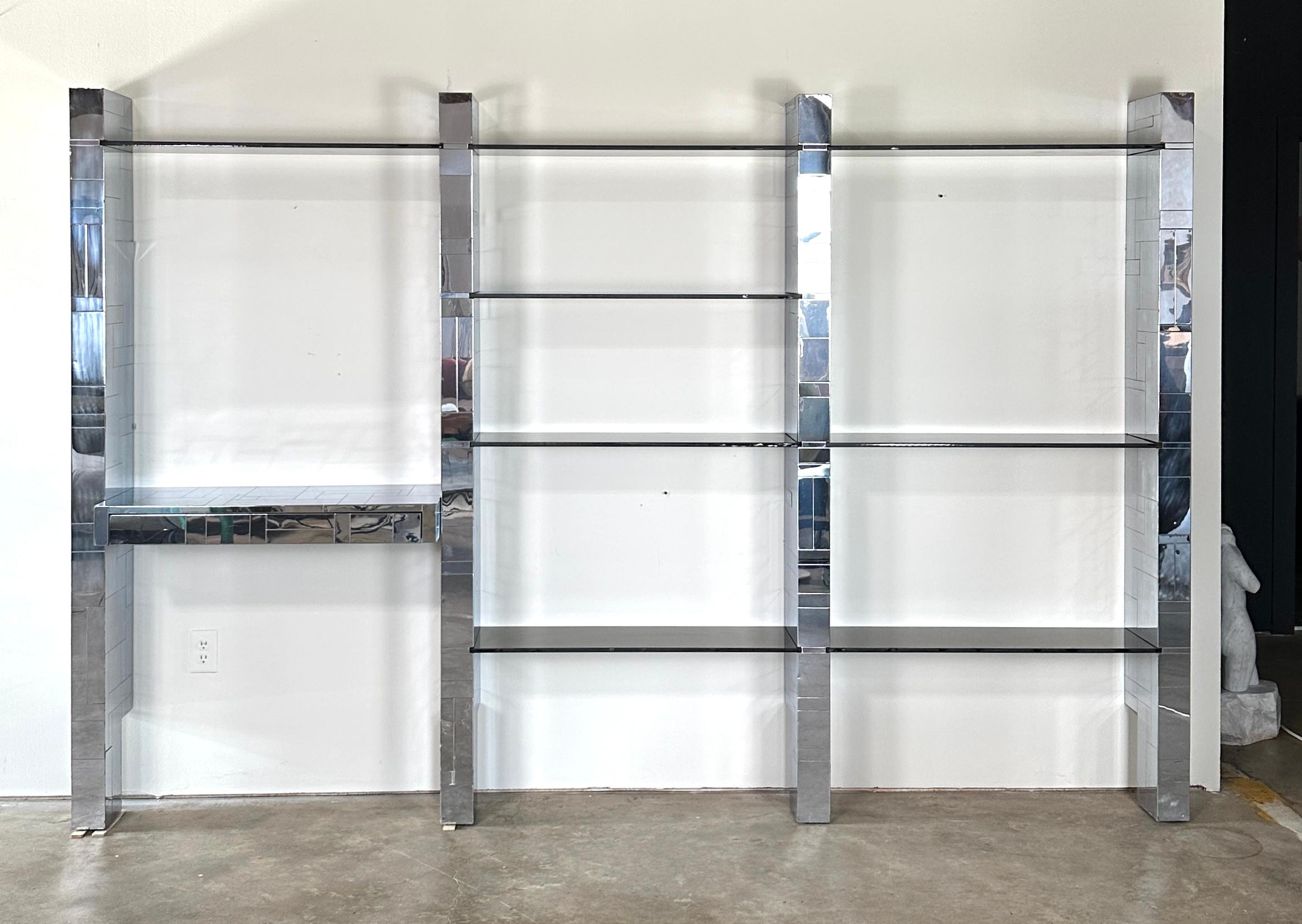 Paul Evans Cityscape Wall Unit in Chrome & Glass In Good Condition For Sale In Greensboro, NC