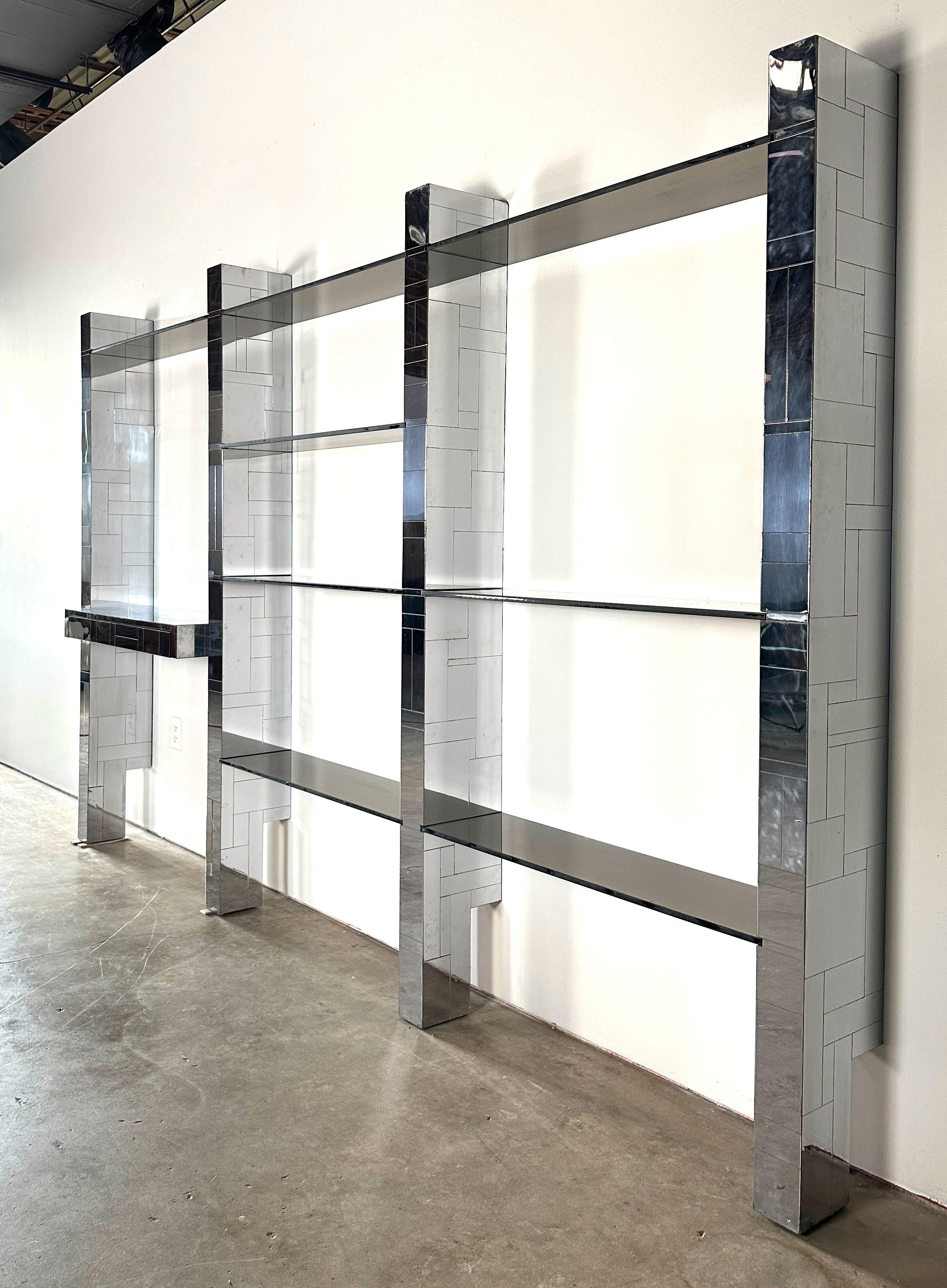 Mueble alto Paul Evans Cityscape en cromo y cristal