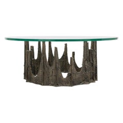 Paul Evans Coffee Table, Sculpted Bronze and Glass, Signed