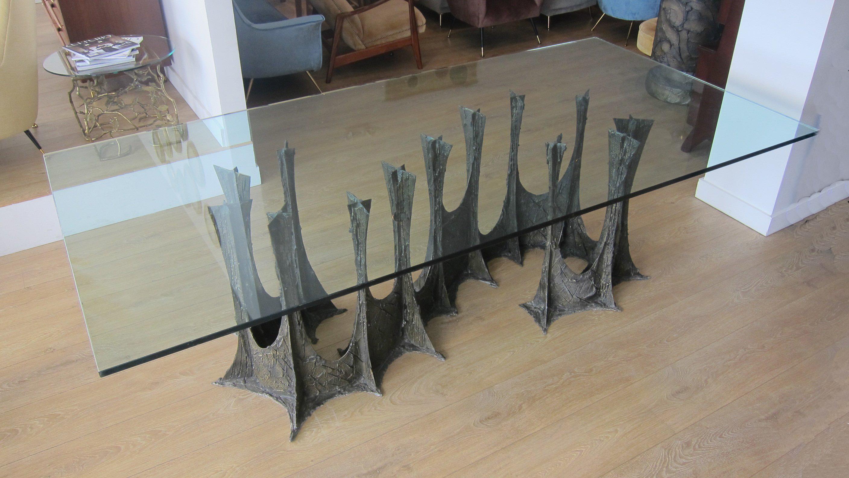 Paul Evans Complete Sculpted Bronze Dining Room Setting In Excellent Condition In Miami, FL