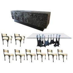Paul Evans Complete Sculpted Bronze Dining Room Setting