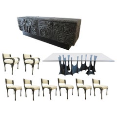 Paul Evans Complete Sculpted Bronze Dining Room Setting 