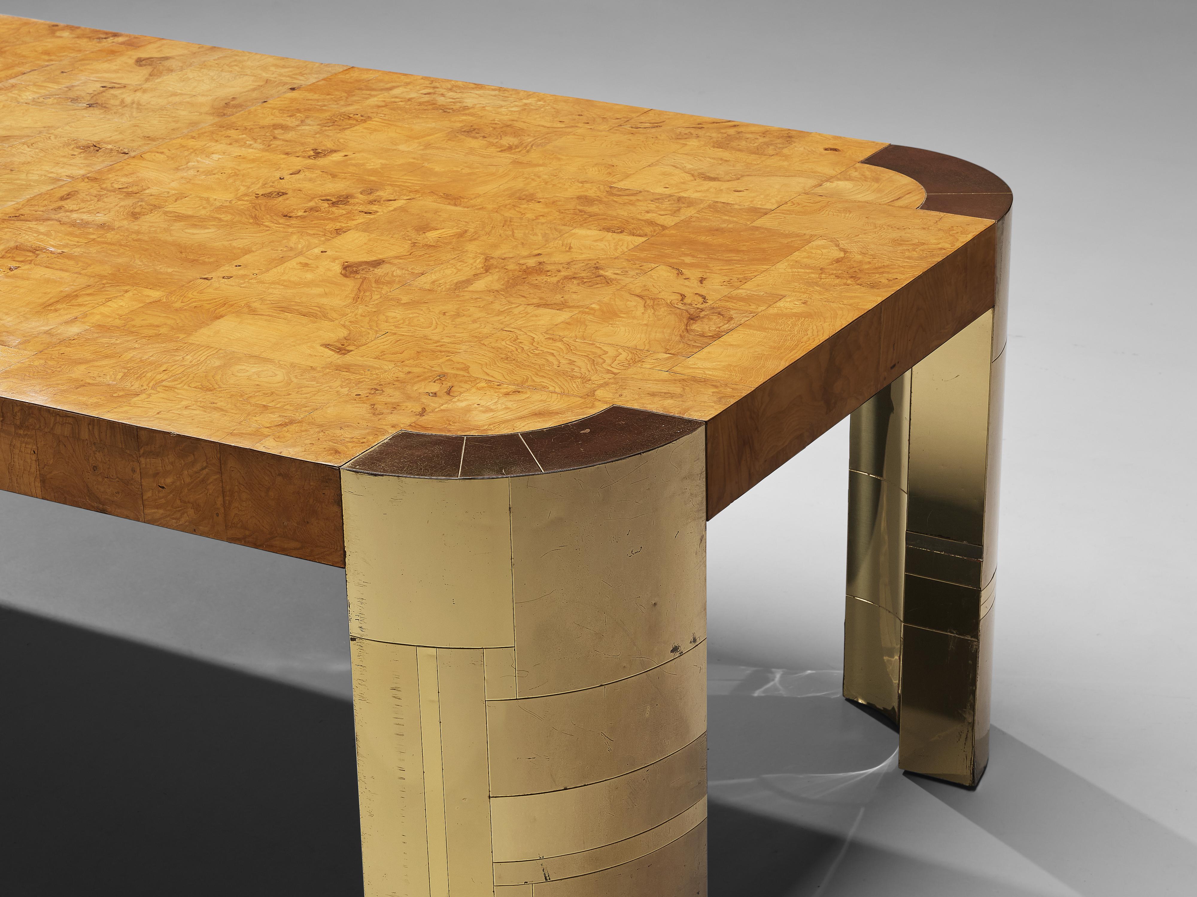 Mid-Century Modern Paul Evans Conference Table in Brass and Wood Burl