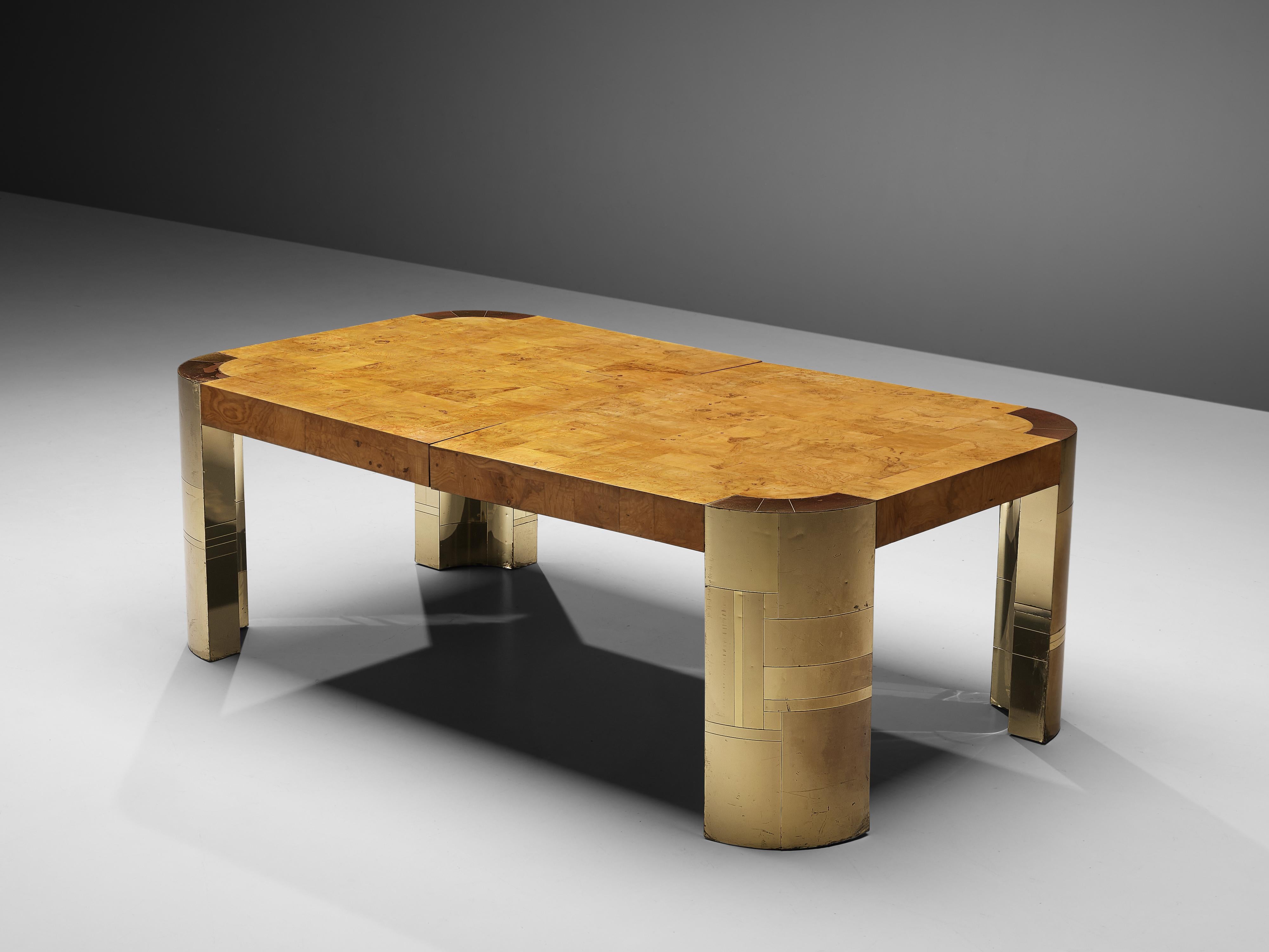 American Paul Evans Conference Table in Brass and Elm Burl