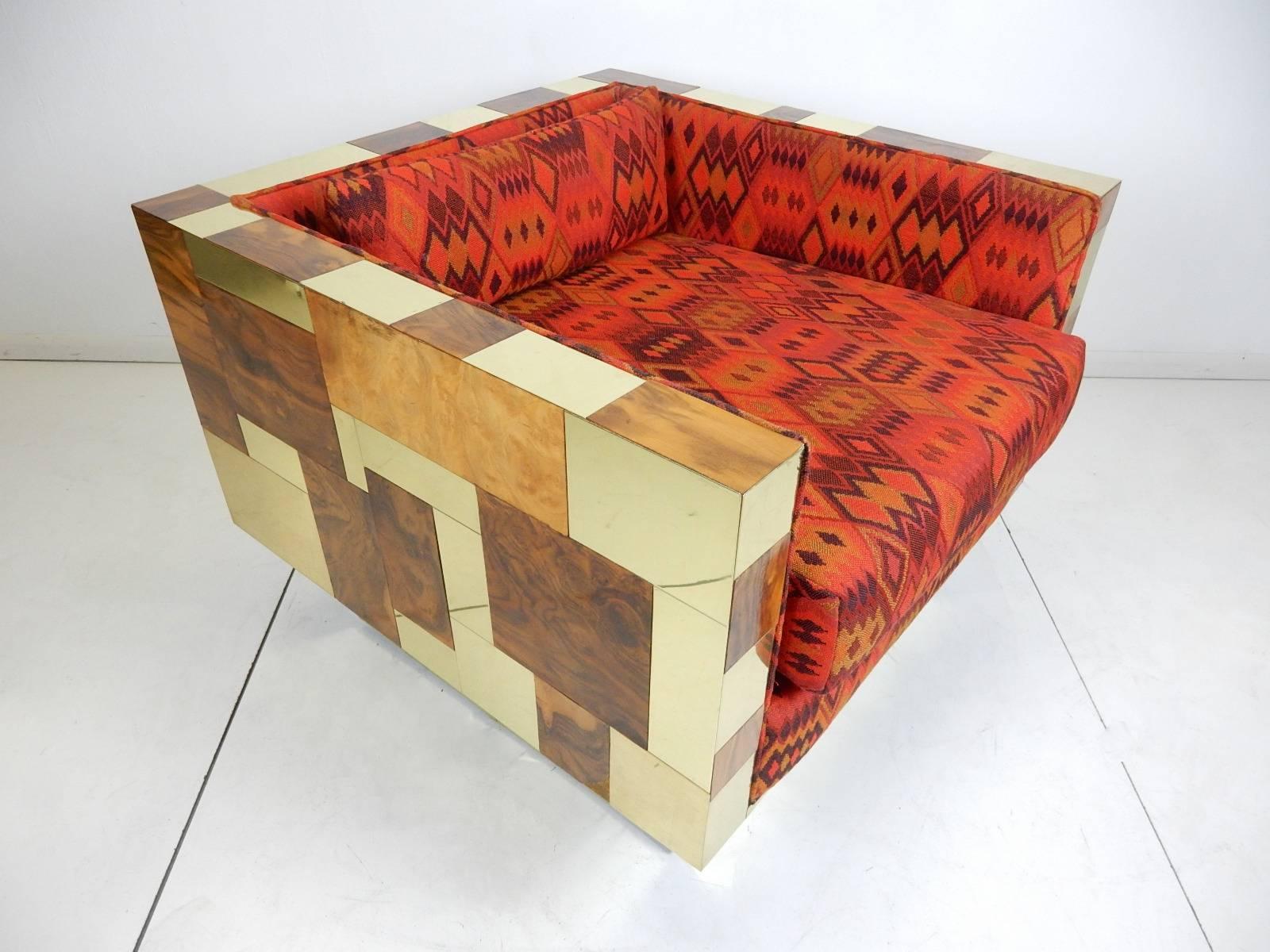 Mid-Century Modern Paul Evans Cube Lounge Chair in Alexander Girard Fabric