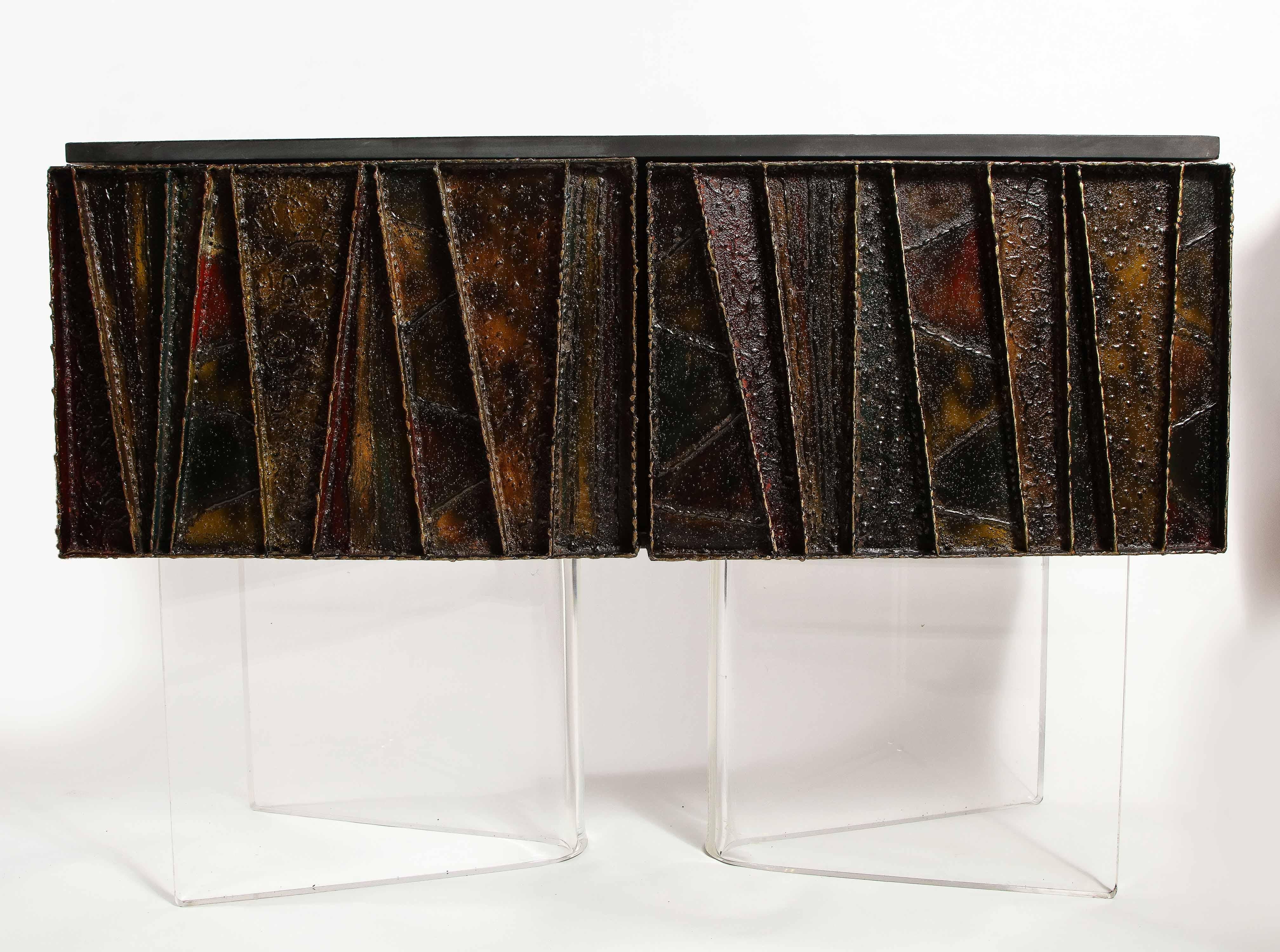 Mid-Century Modern Paul Evans Deep Relief Cabinet Designed in Metal