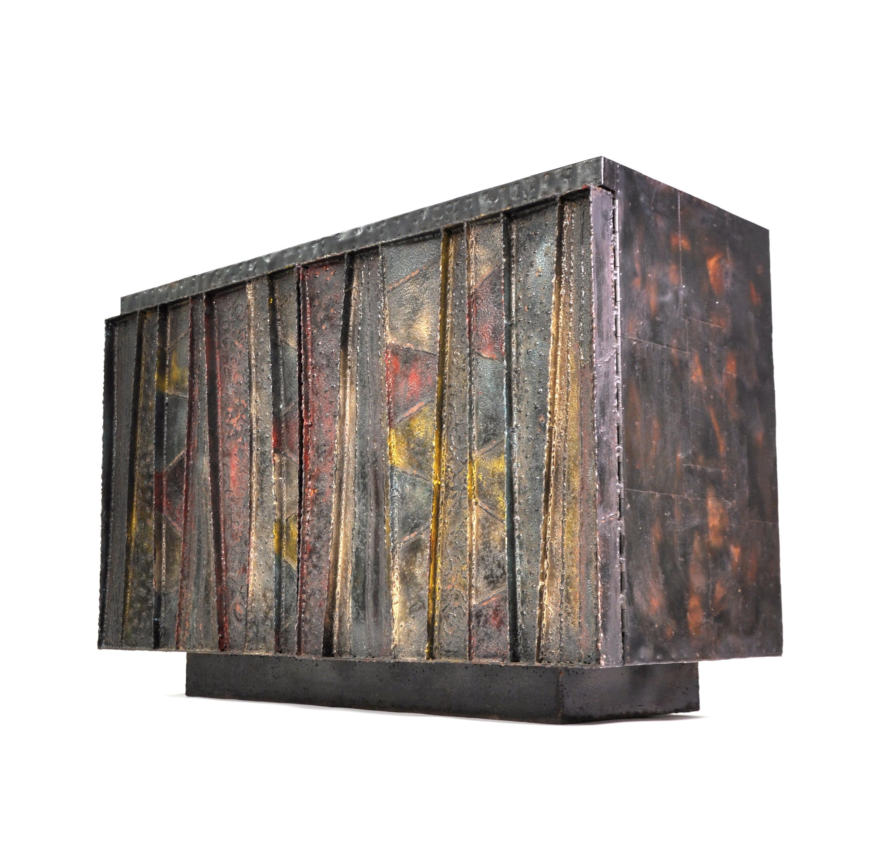 Patinated Paul Evans Deep Relief Cabinet