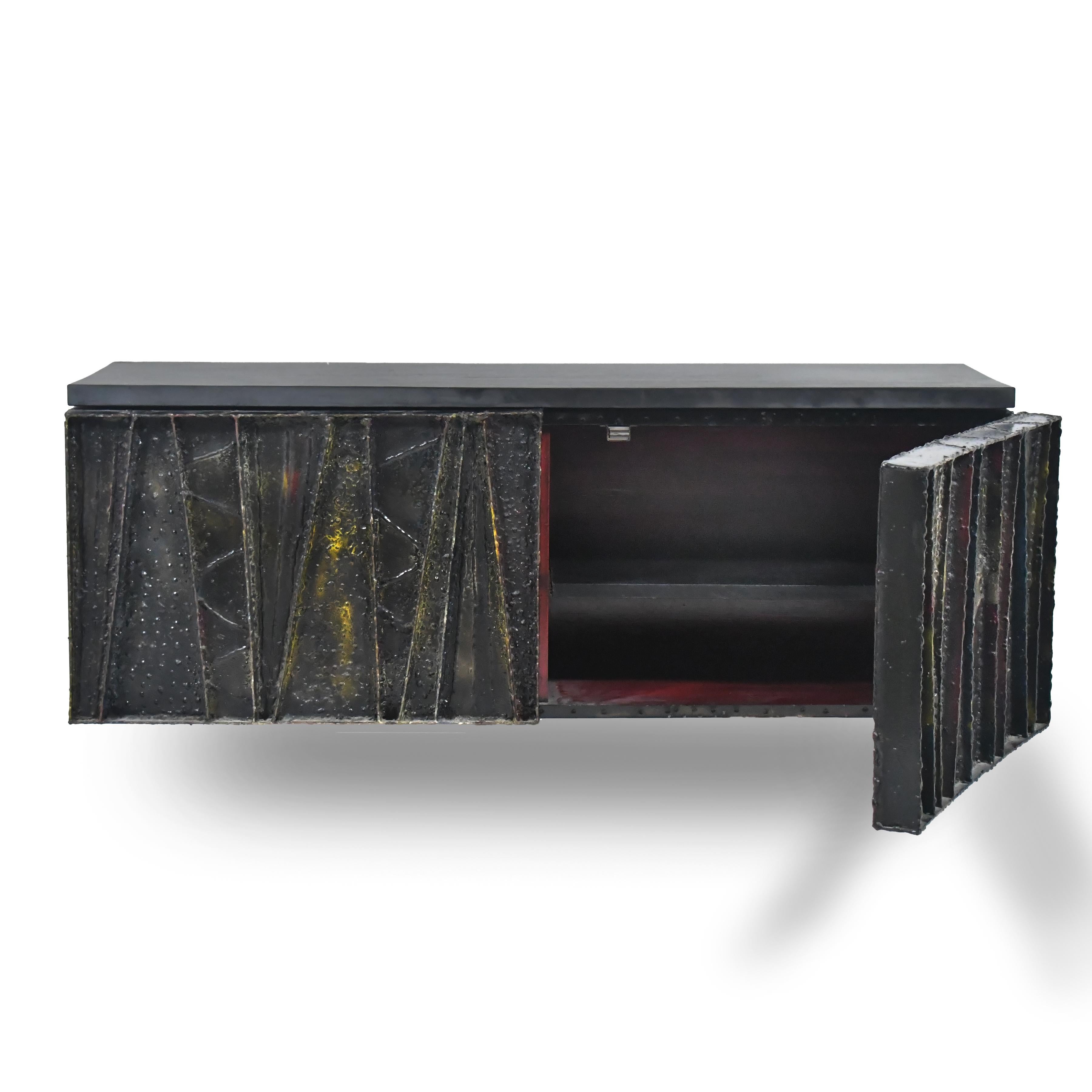 Steel Paul Evans Deep Relief Cabinet For Sale