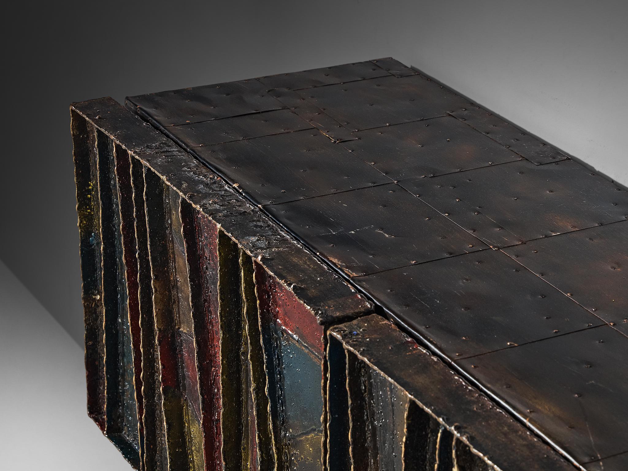 Paul Evans ‘Deep Relief’ Wall-Mounted Sideboard in Welded Steel and Slate  For Sale 3