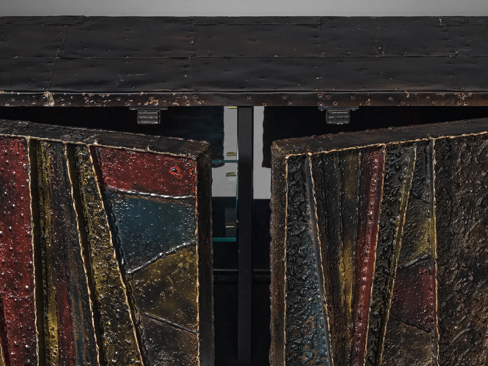 Paul Evans ‘Deep Relief’ Wall-Mounted Sideboard in Welded Steel and Slate  For Sale 4
