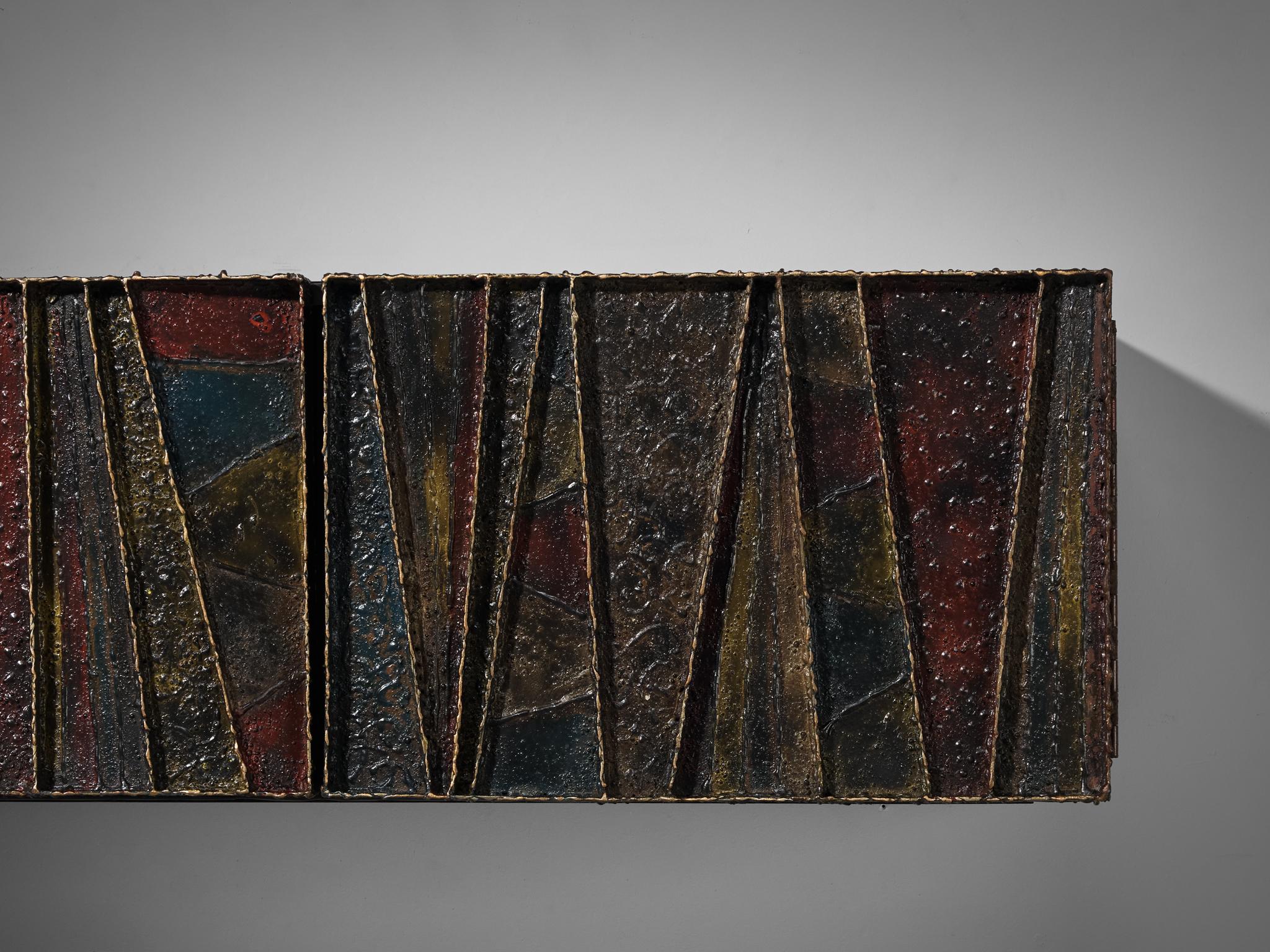American Paul Evans ‘Deep Relief’ Wall-Mounted Sideboard in Welded Steel and Slate  For Sale