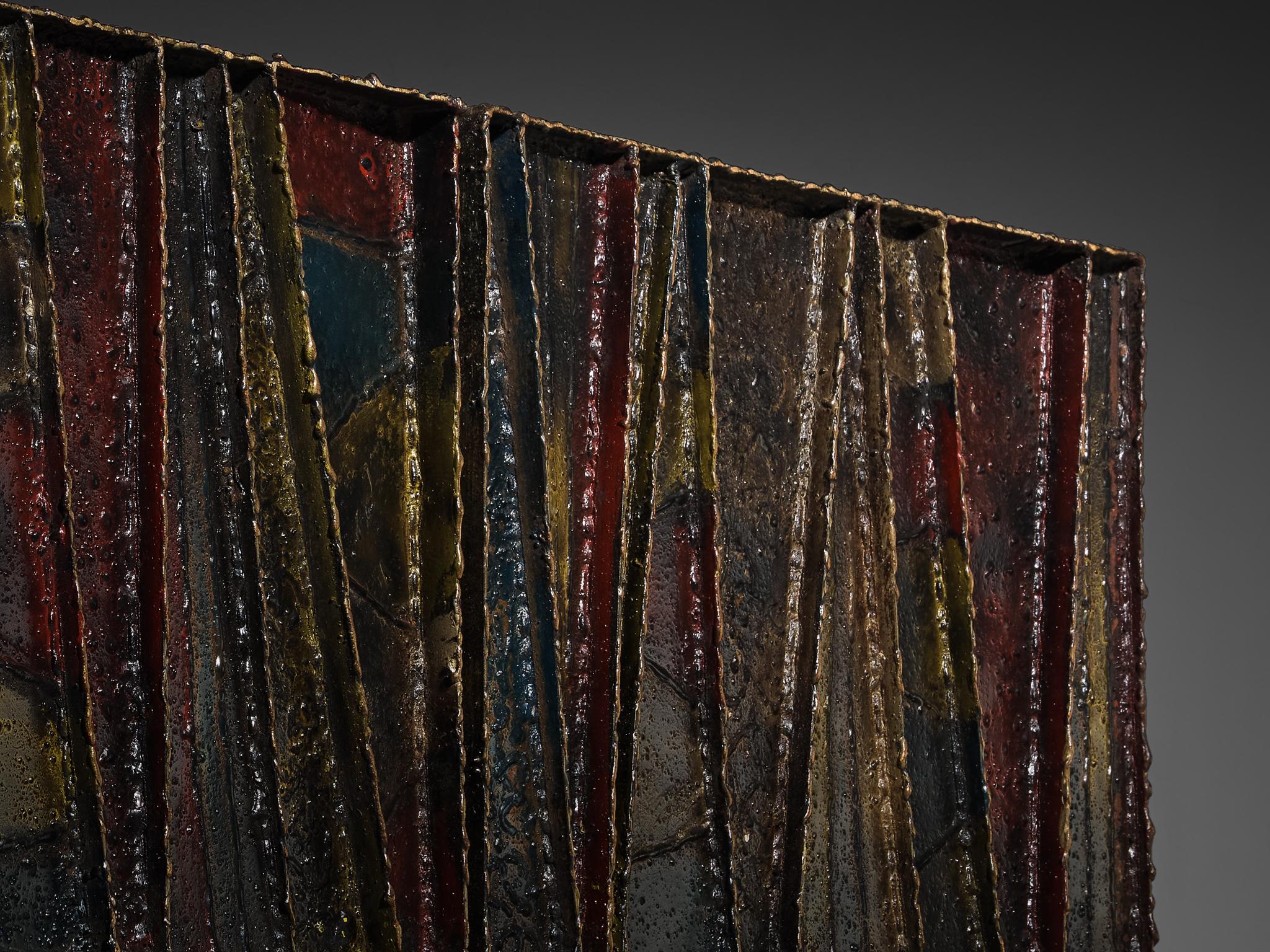 Bronze Paul Evans ‘Deep Relief’ Wall-Mounted Sideboard in Welded Steel and Slate  For Sale