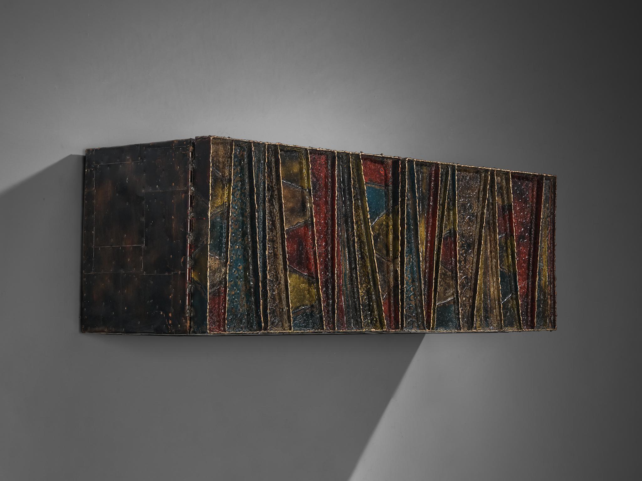 Paul Evans ‘Deep Relief’ Wall-Mounted Sideboard in Welded Steel and Slate  For Sale 1