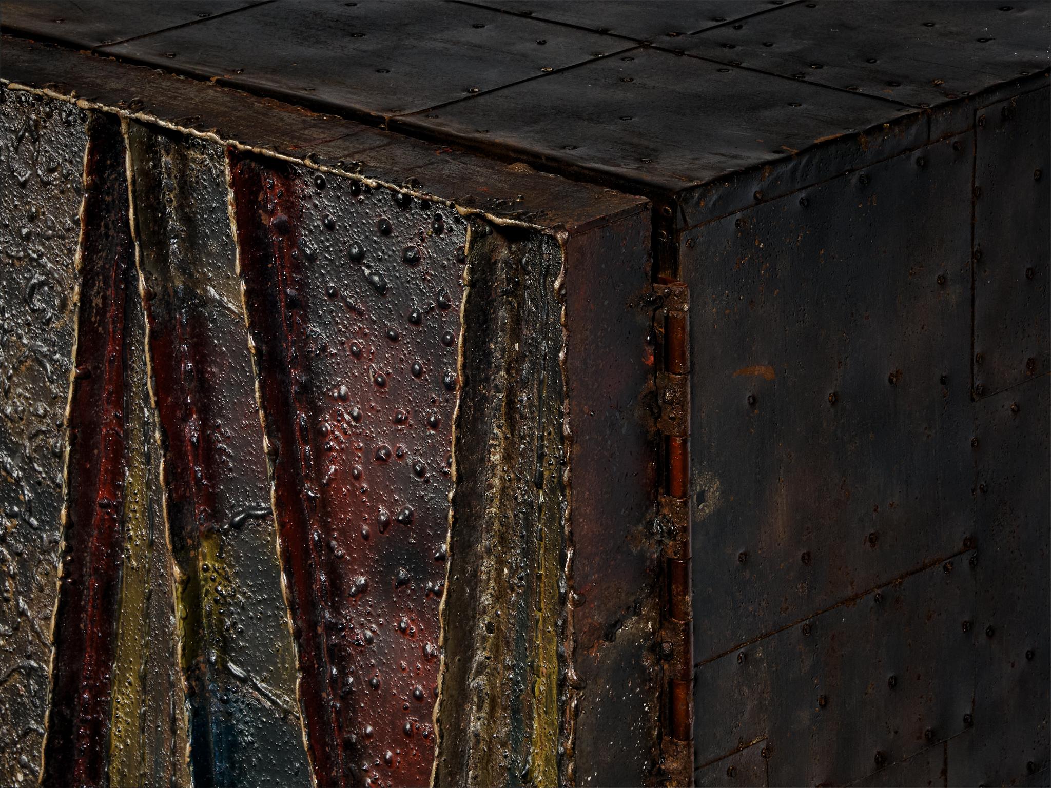 Paul Evans ‘Deep Relief’ Wall-Mounted Sideboard in Welded Steel and Slate  For Sale 2