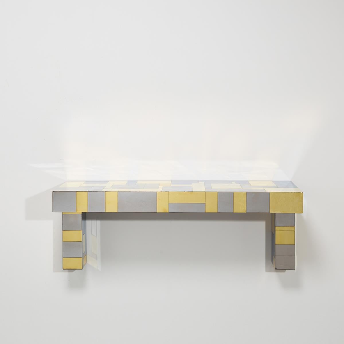 American Paul Evans Designed Cityscape Wall Hung Console Table, circa 1975 For Sale