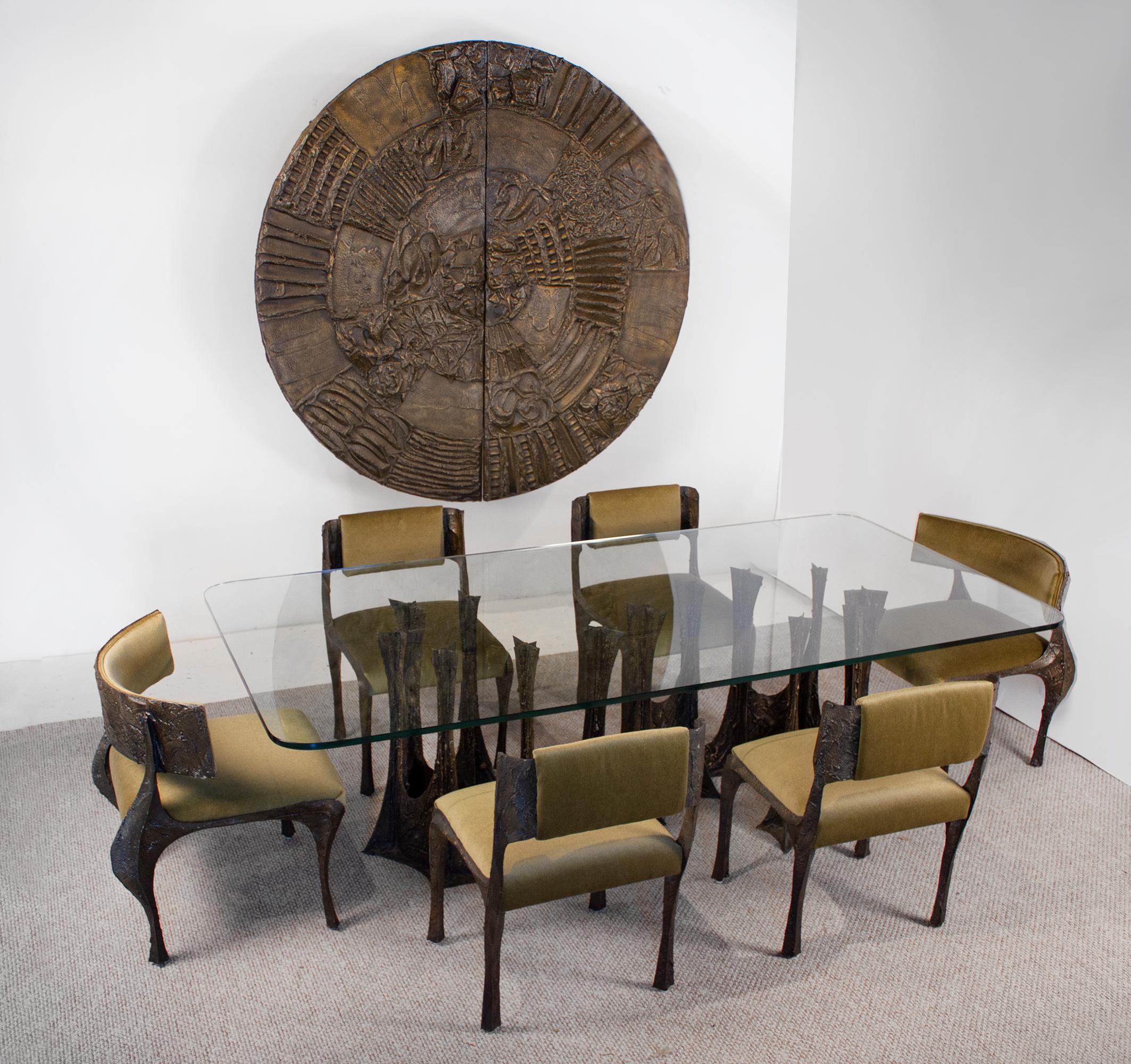 Brutalist Paul Evans Dining Set in Sculpted Bronze, 1969