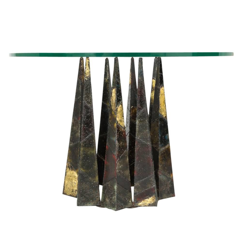 Welded Paul Evans Dining Table Brass Steel Glass Crown of Thorns, USA, 1960s