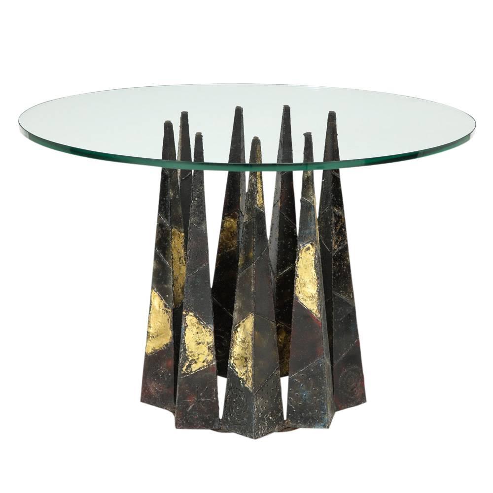 Paul Evans Dining Table Brass Steel Glass Crown of Thorns, USA, 1960s