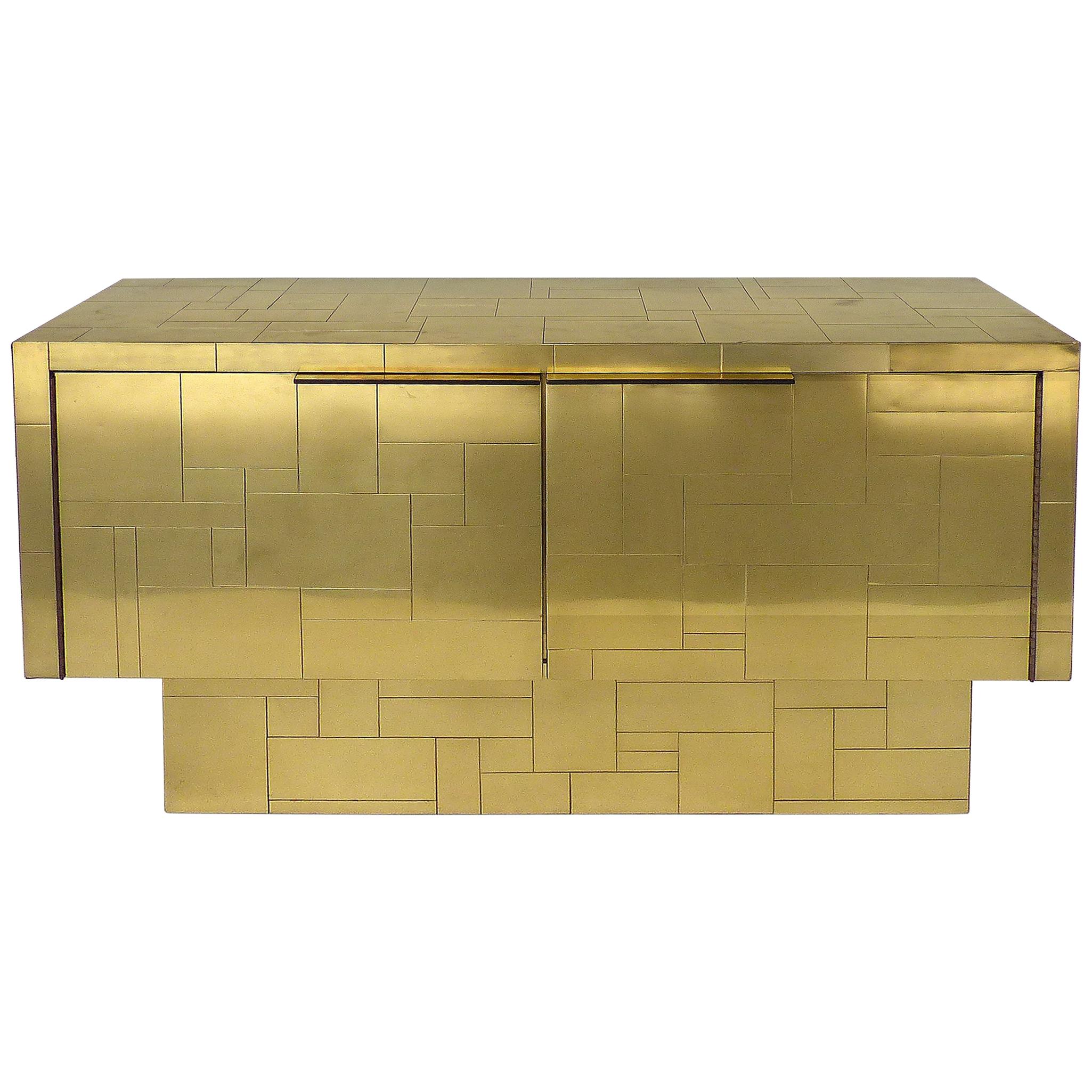 Paul Evans Directional Brass Cityscape Credenza Cabinet with 2 Doors