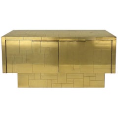 Paul Evans Directional Brass Cityscape Credenza Cabinet with 2 Doors
