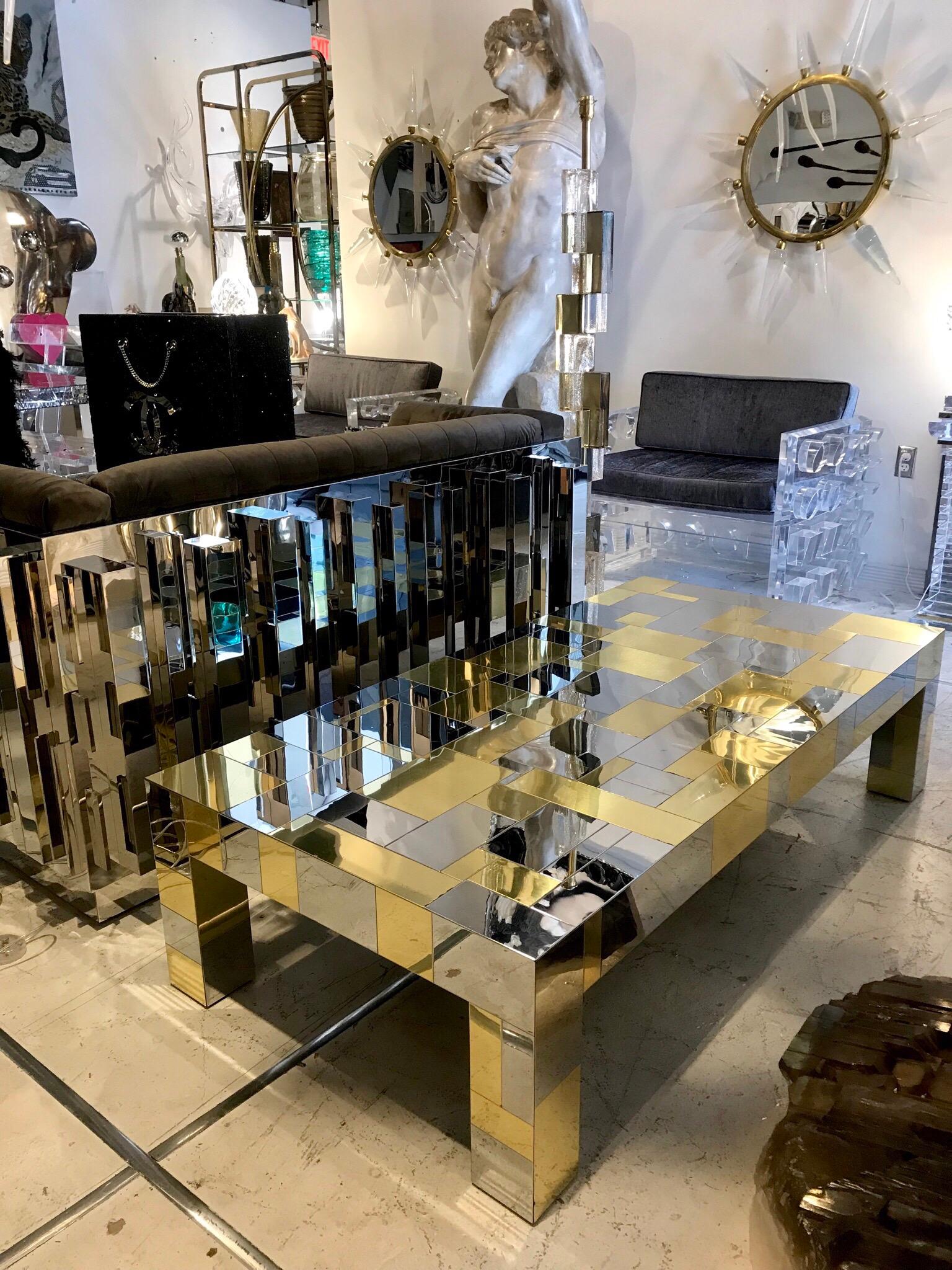 Paul Evans Directional Cityscape Coffee Table in Chrome and Brass 3