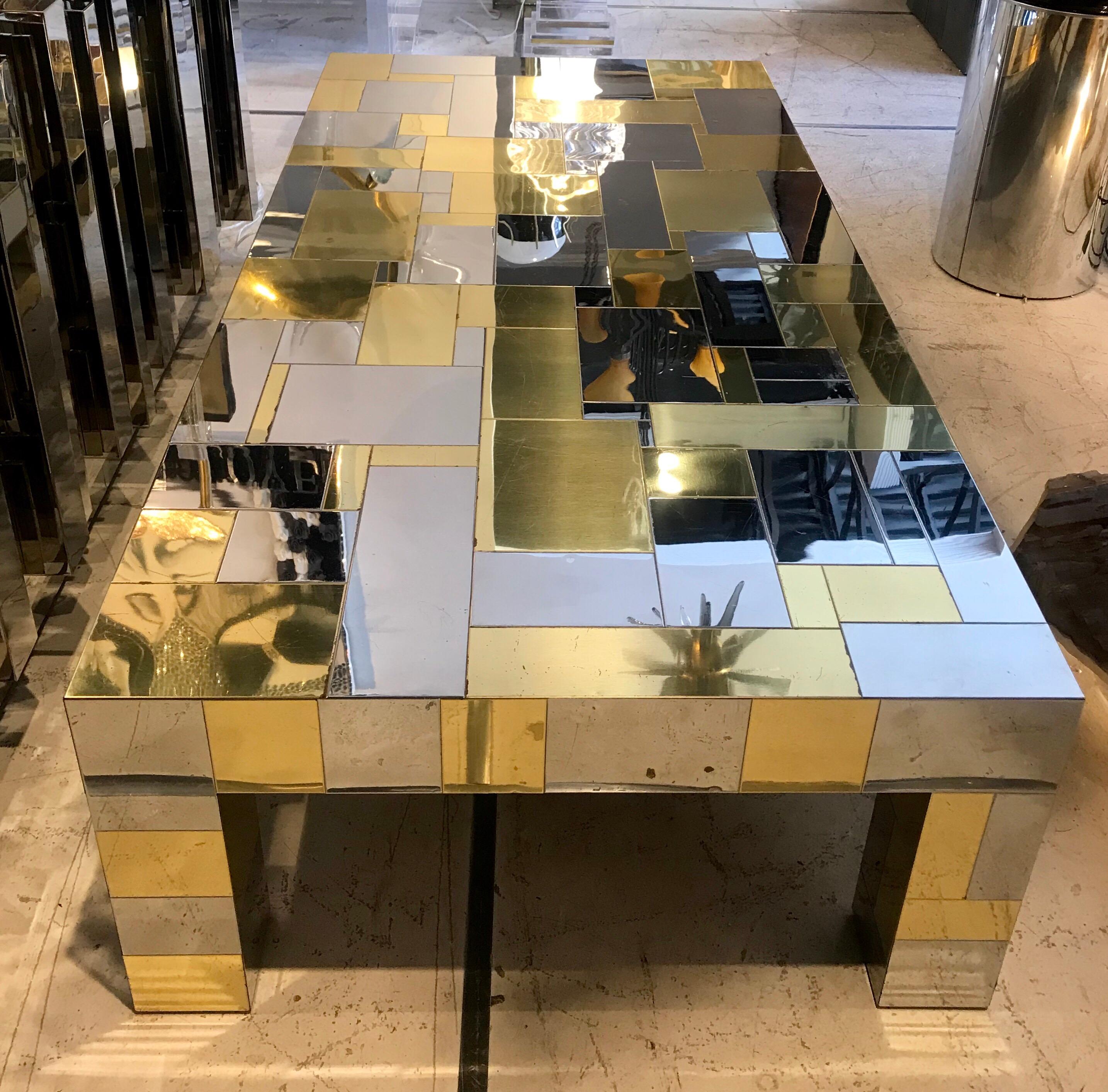 Mid-Century Modern Paul Evans Directional Cityscape Coffee Table in Chrome and Brass