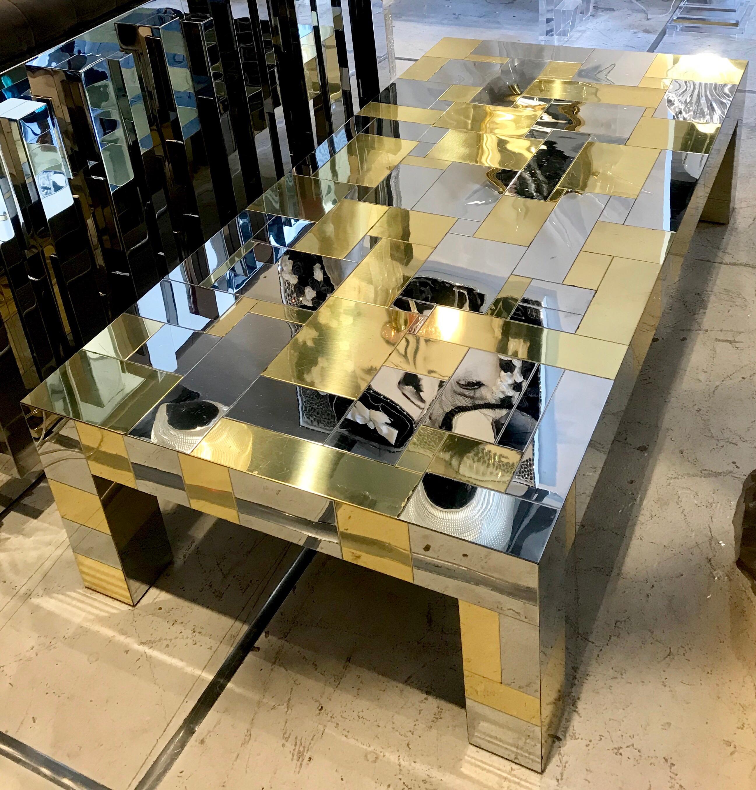 Metal Paul Evans Directional Cityscape Coffee Table in Chrome and Brass