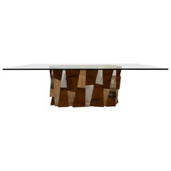 Paul Evans Faceted Burl Wood and Mirrored Chrome Dining Table