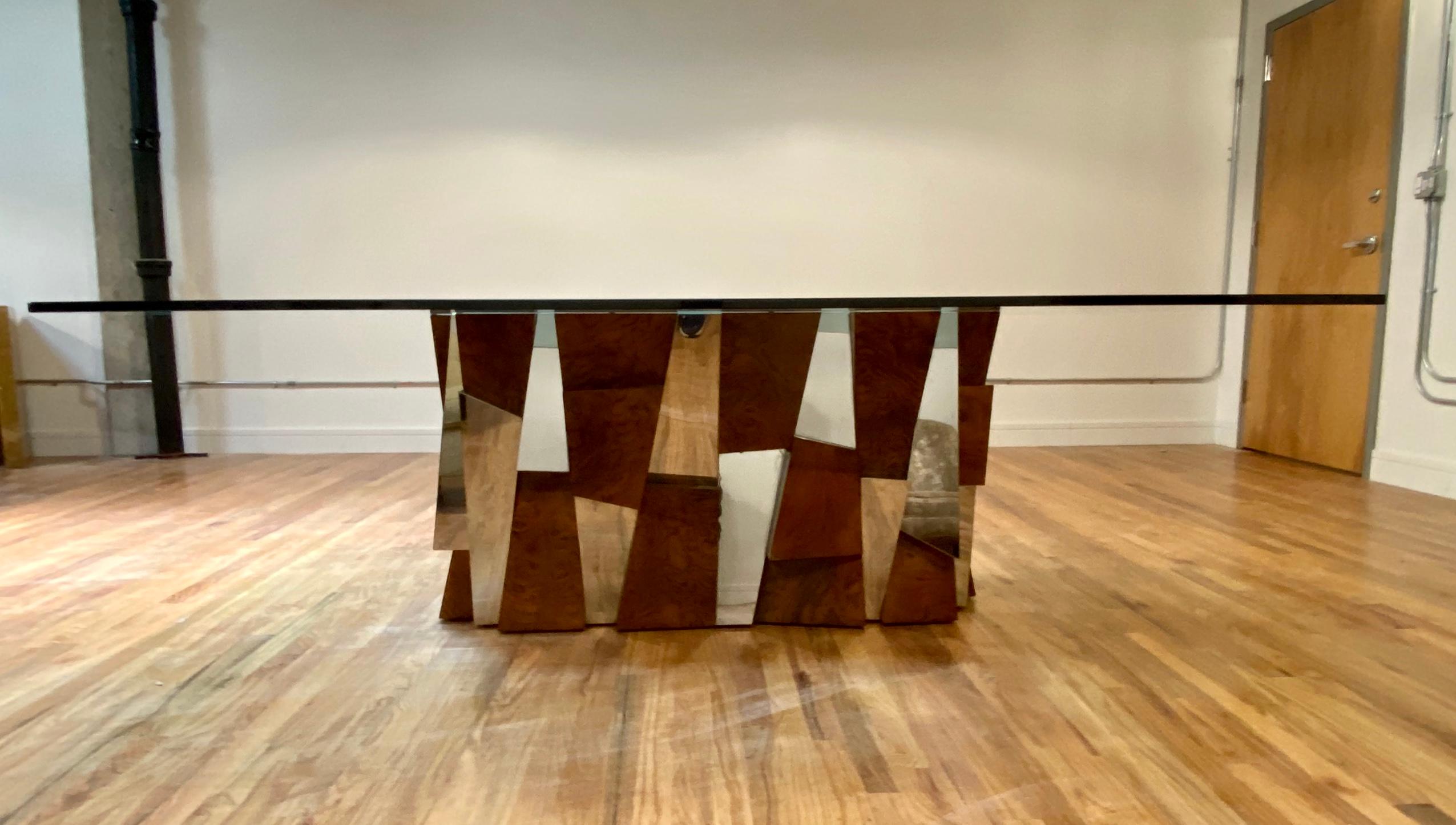 Paul Evans Faceted Burl Wood and Mirrored Chrome Dining Table 8