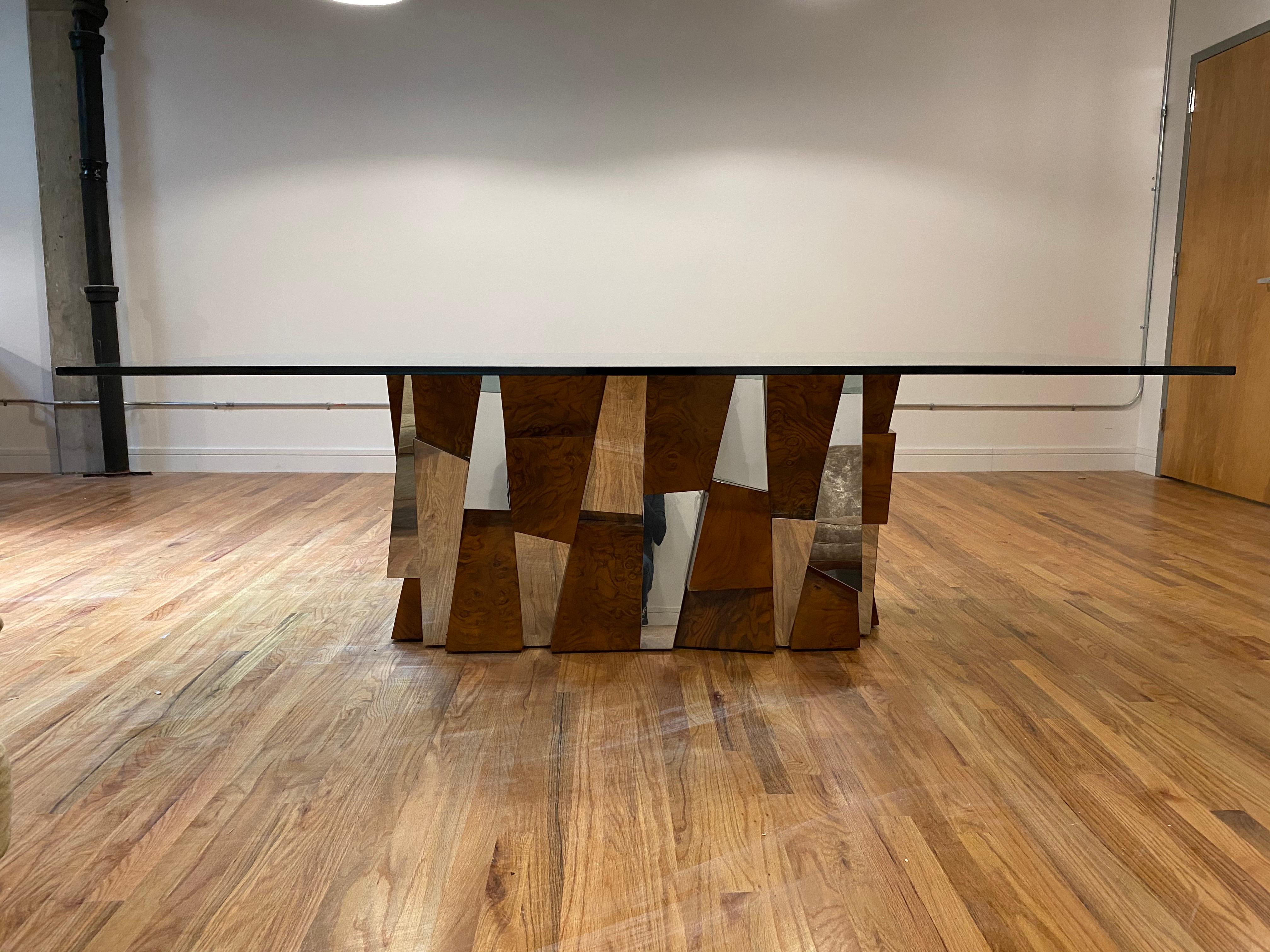 Paul Evans Faceted Burl Wood and Mirrored Chrome Dining Table 9
