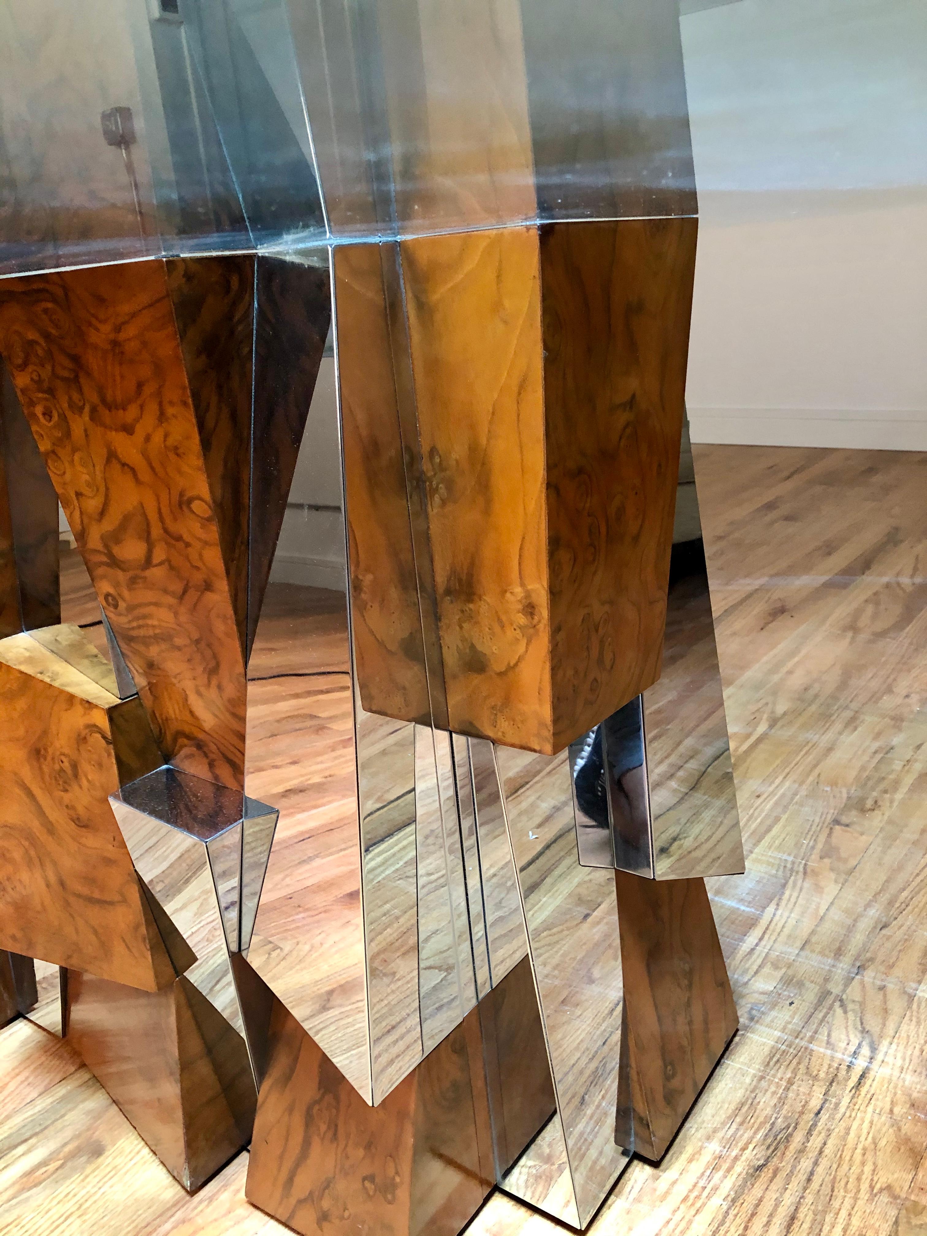 Paul Evans Faceted Burl Wood and Mirrored Chrome Dining Table 1