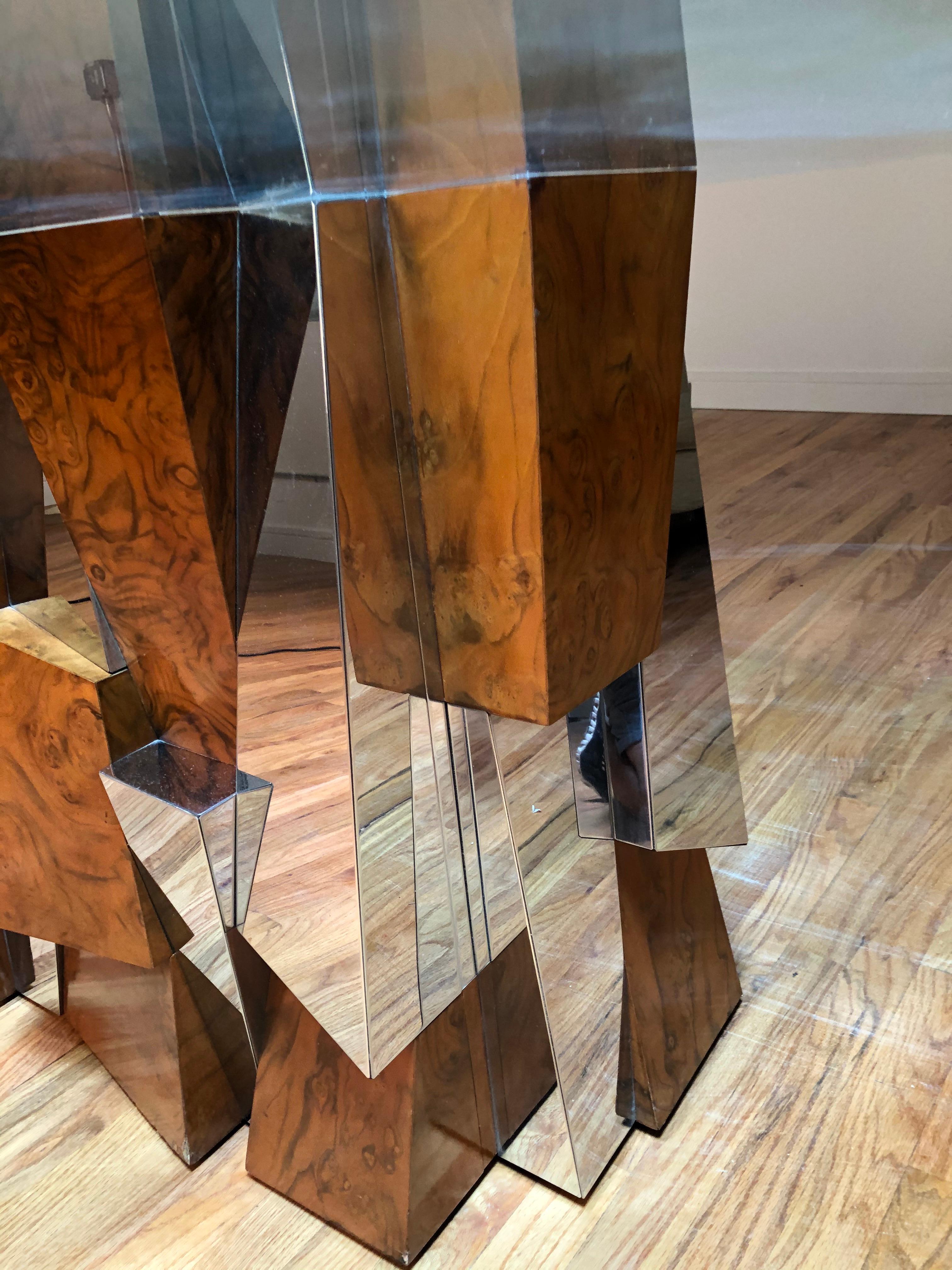Paul Evans Faceted Burl Wood and Mirrored Chrome Dining Table 2