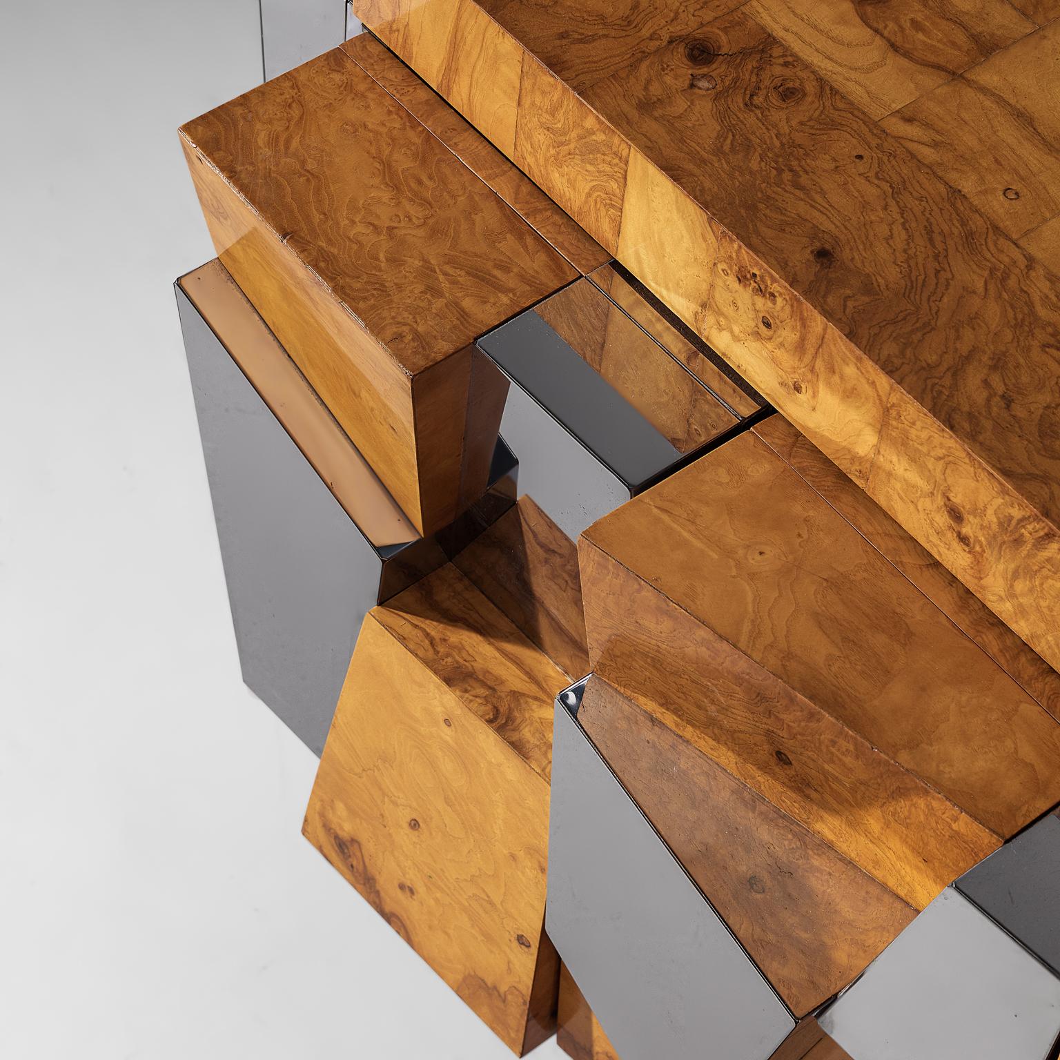 Late 20th Century Paul Evans 'Faceted' Wall Sideboard in Chrome and Burl