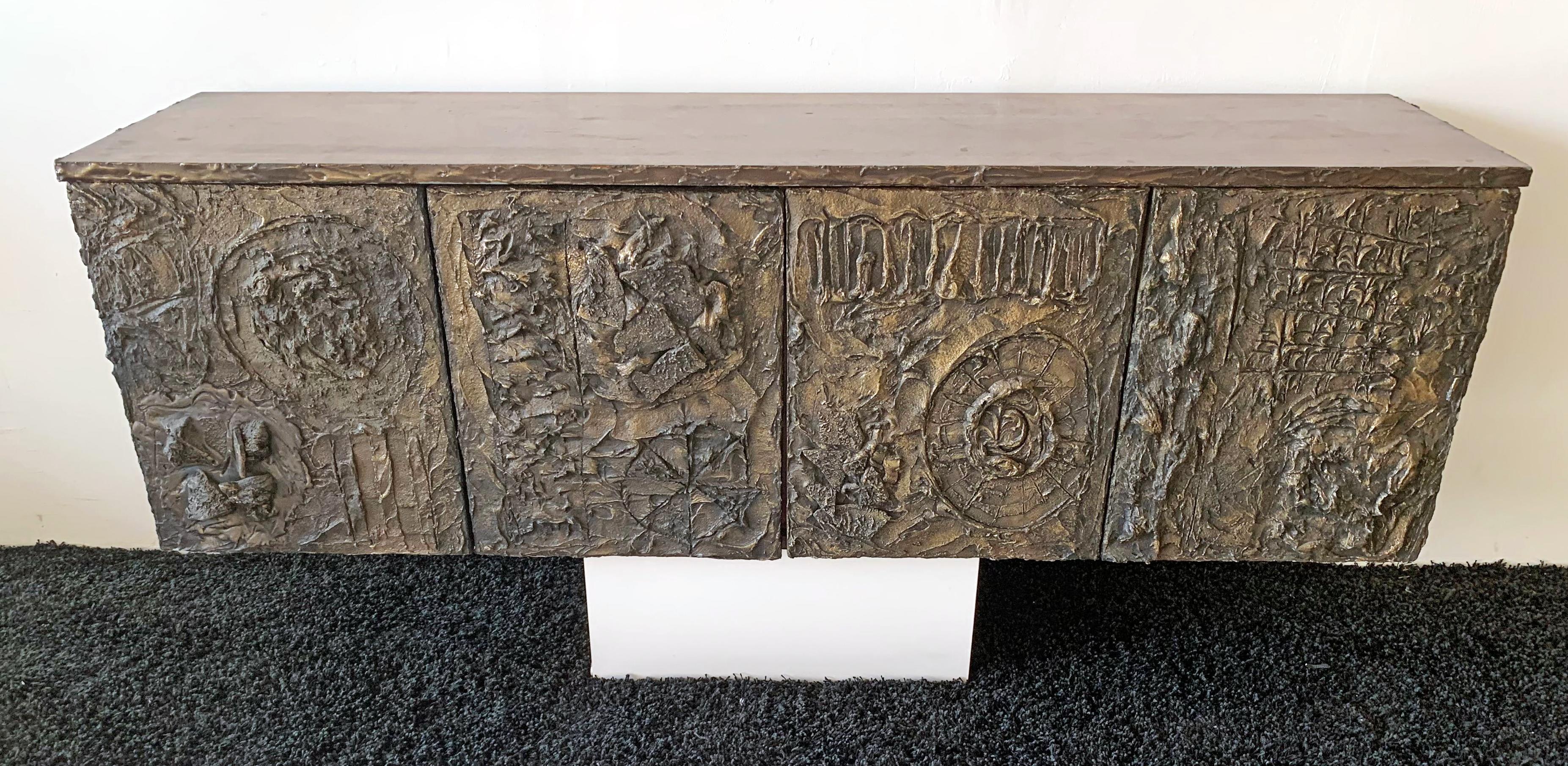 Brutalist Paul Evans Floating Cast Bronze Credenza
