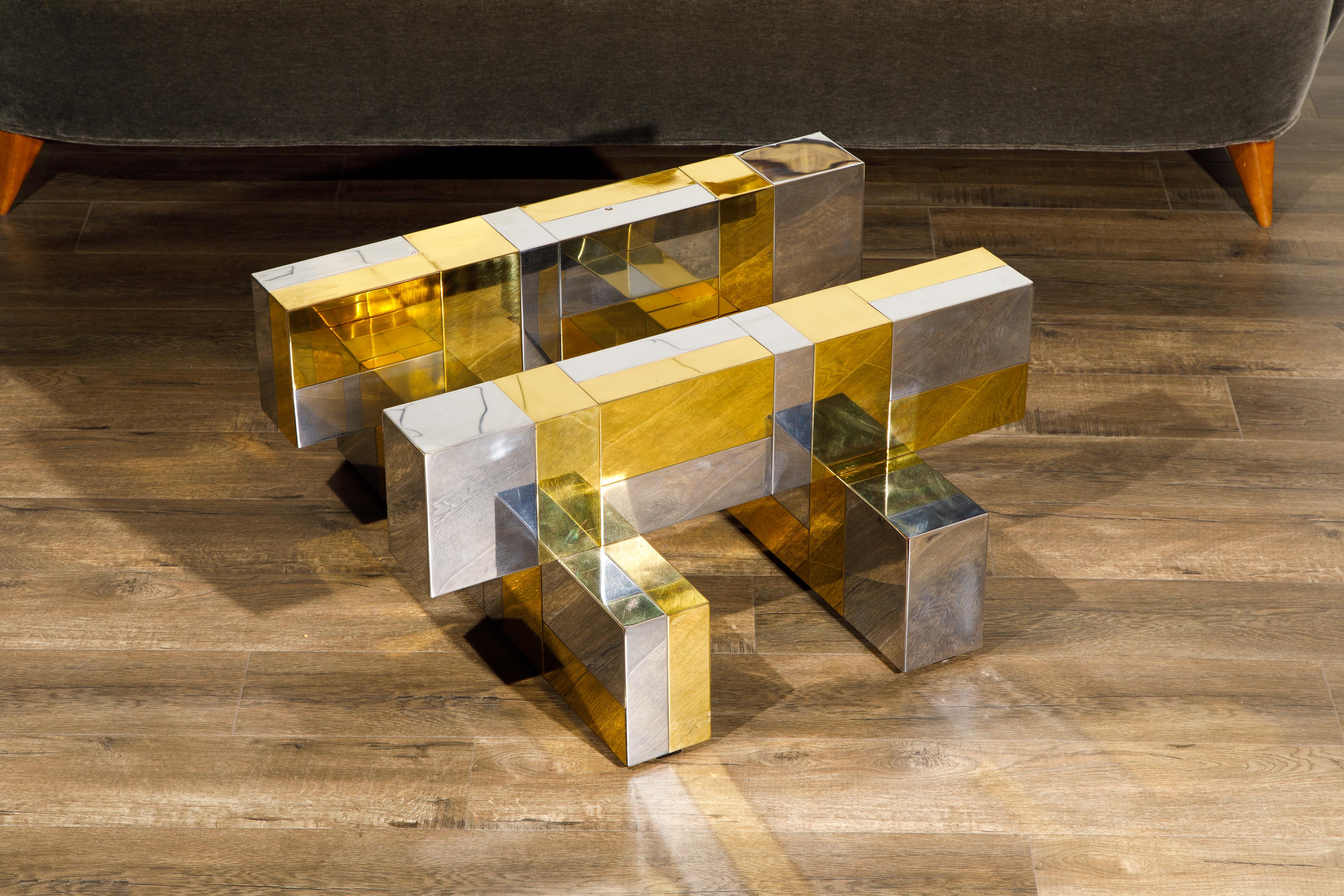 A fantastic Paul Evans 'Cityscape' coffee table by Directional in the 1970s, in excellent bright and clean chrome and brass with a mirrored like surface, perfect for a collector or executive client. 

This listing is just for the base, without a