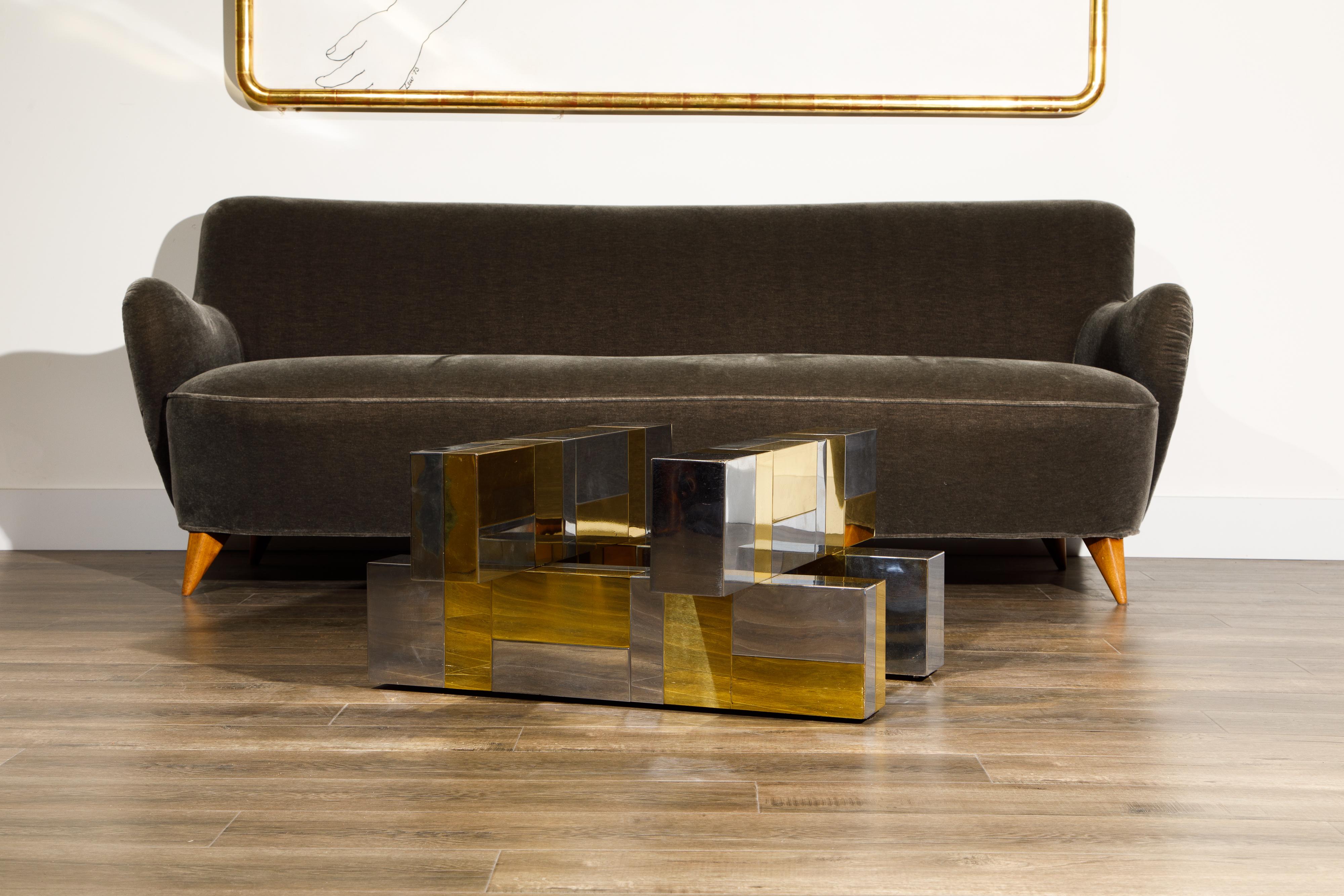 American Paul Evans for Directional Brass and Chrome Cityscape Coffee Table, circa 1970s