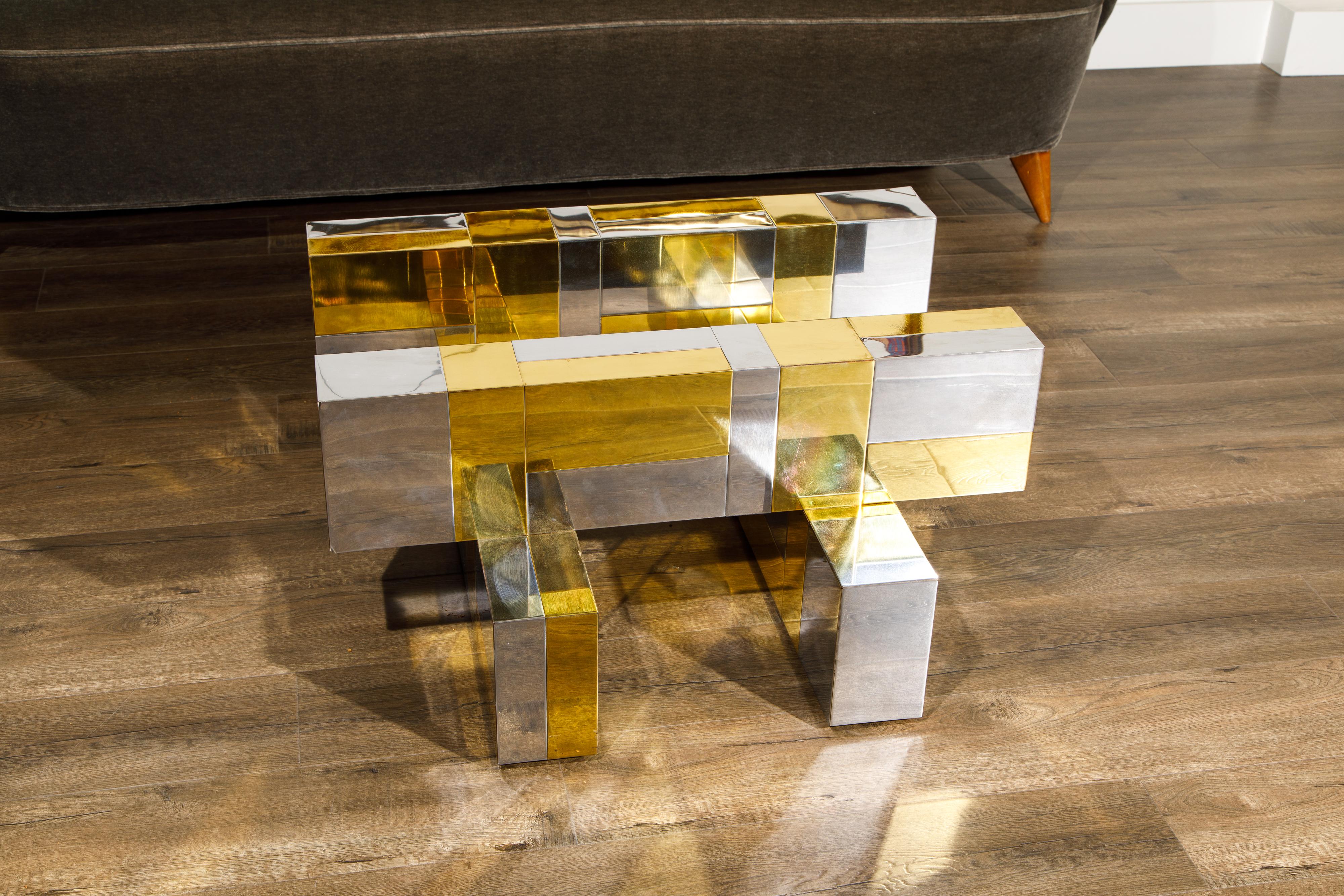 Late 20th Century Paul Evans for Directional Brass and Chrome Cityscape Coffee Table, circa 1970s