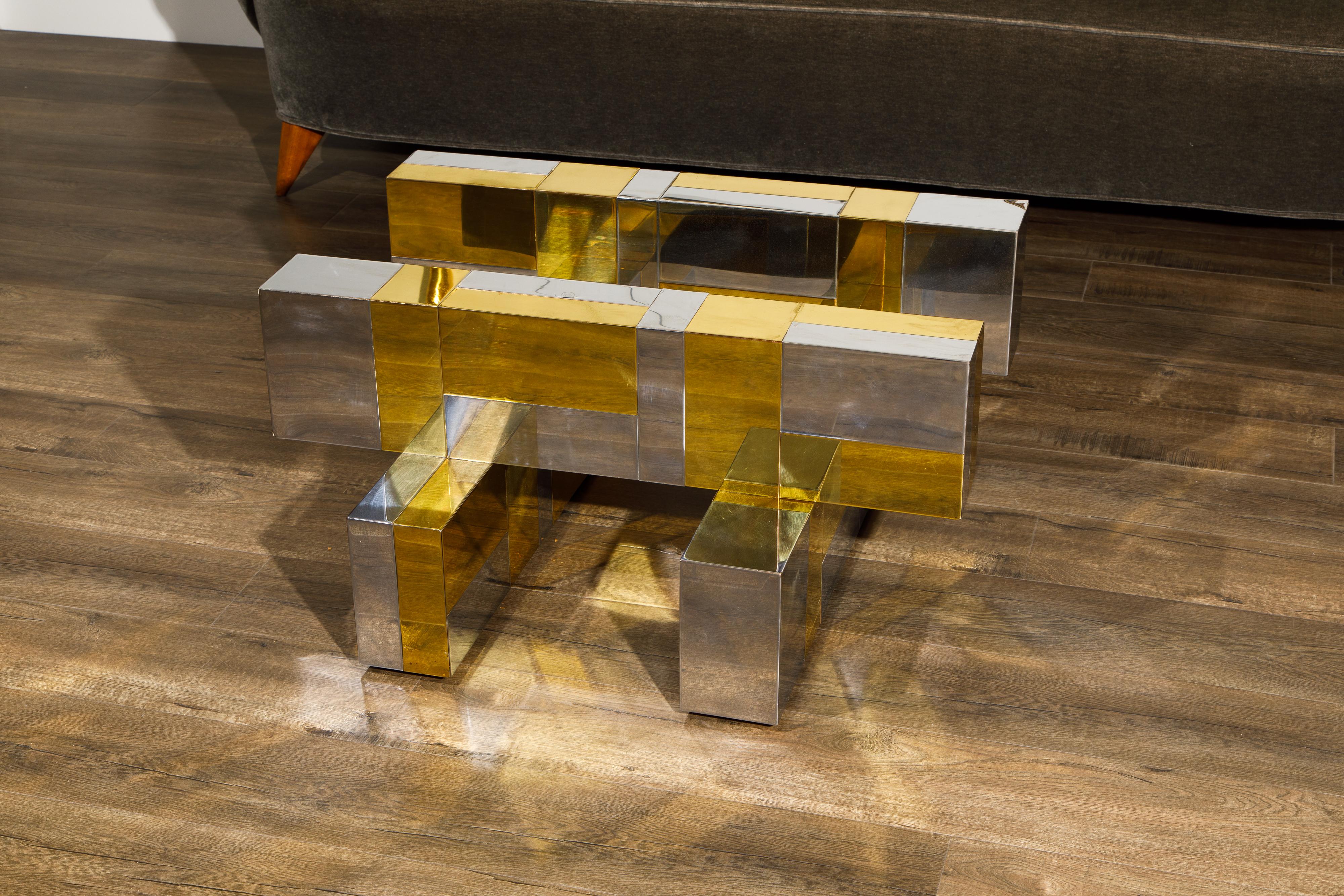 Paul Evans for Directional Brass and Chrome Cityscape Coffee Table, circa 1970s 1