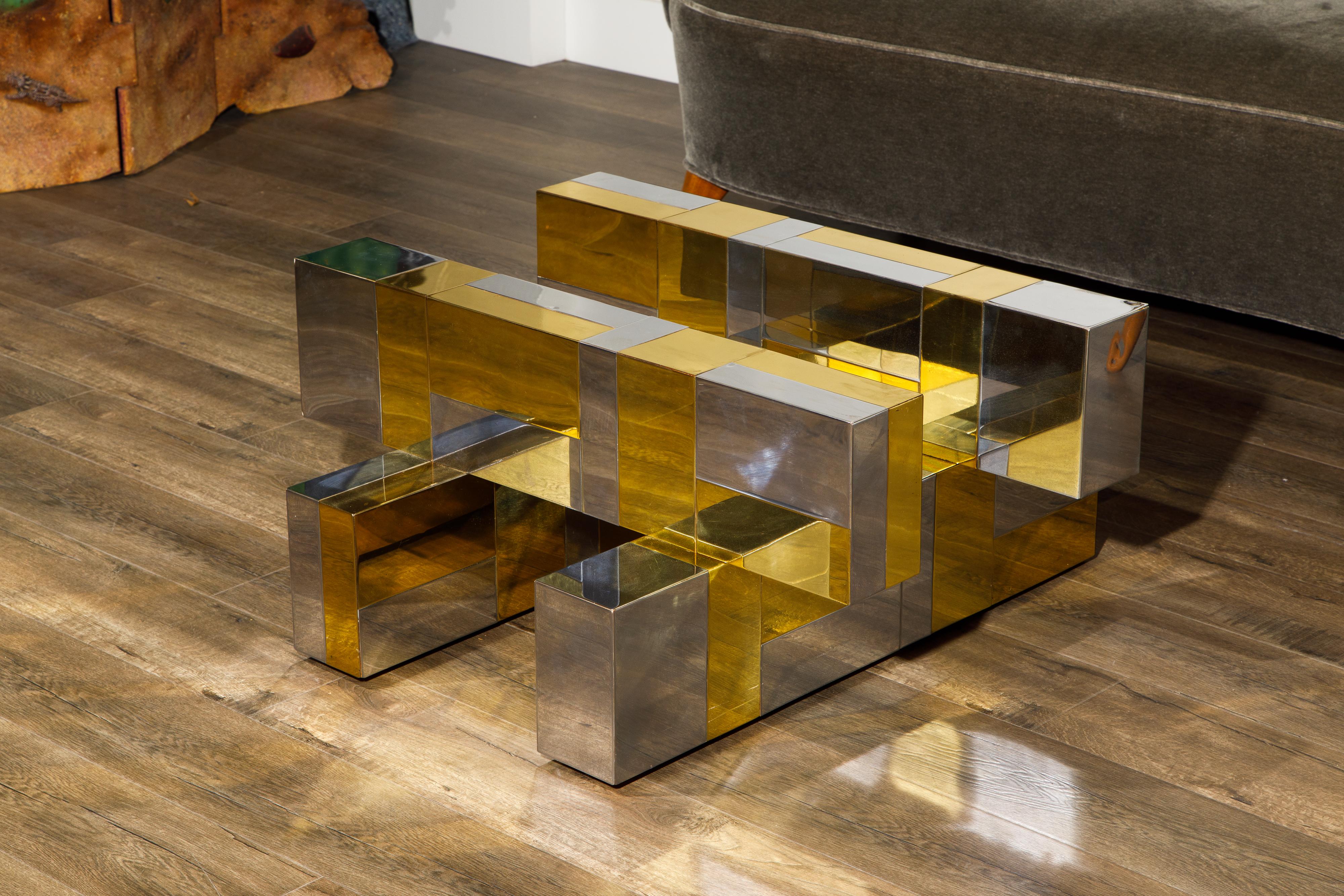 Paul Evans for Directional Brass and Chrome Cityscape Coffee Table, circa 1970s 2