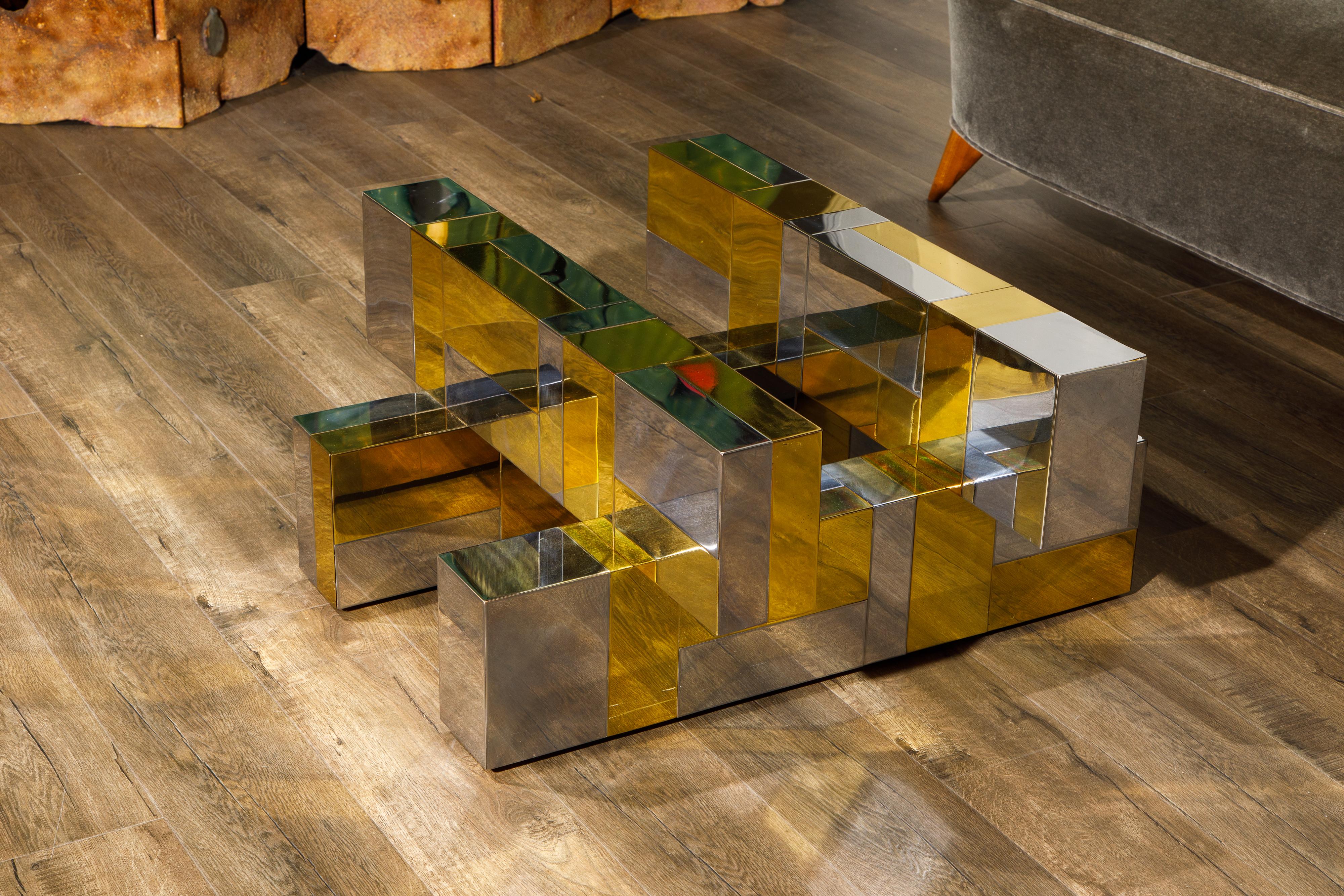 Paul Evans for Directional Brass and Chrome Cityscape Coffee Table, circa 1970s 3