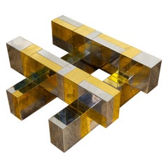 Paul Evans for Directional Brass and Chrome Cityscape Coffee Table, circa 1970s
