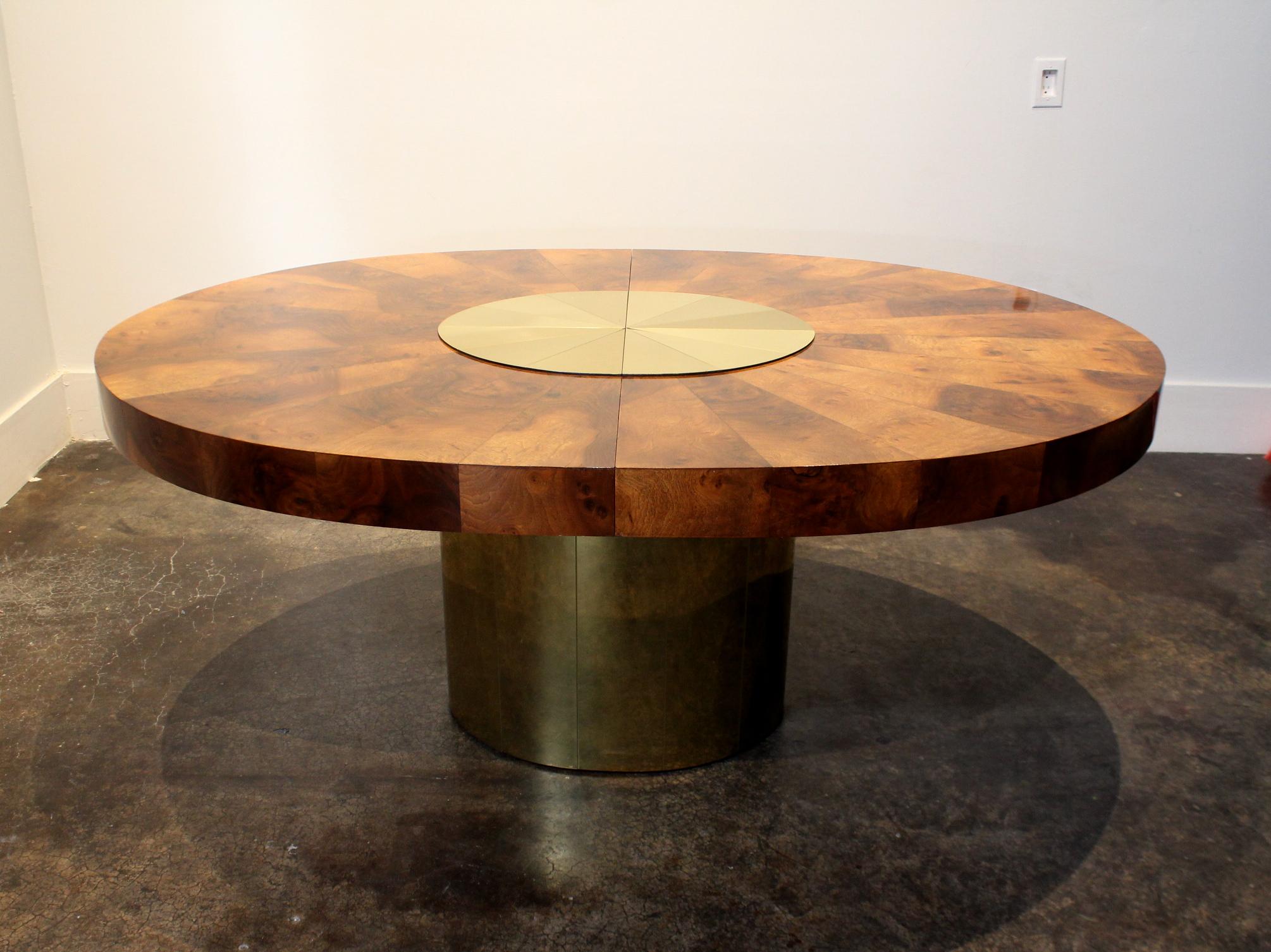 Paul Evans for Directional Brass and Wood Sunburst Dining Table In Good Condition For Sale In Dallas, TX