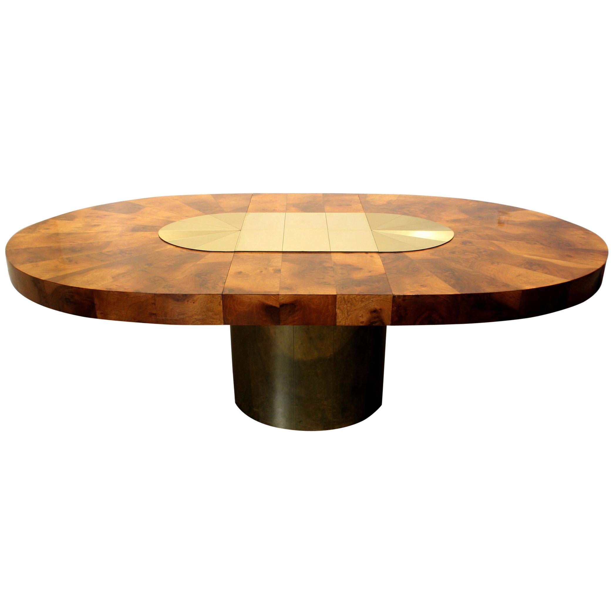 Paul Evans for Directional Brass and Wood Sunburst Dining Table For Sale
