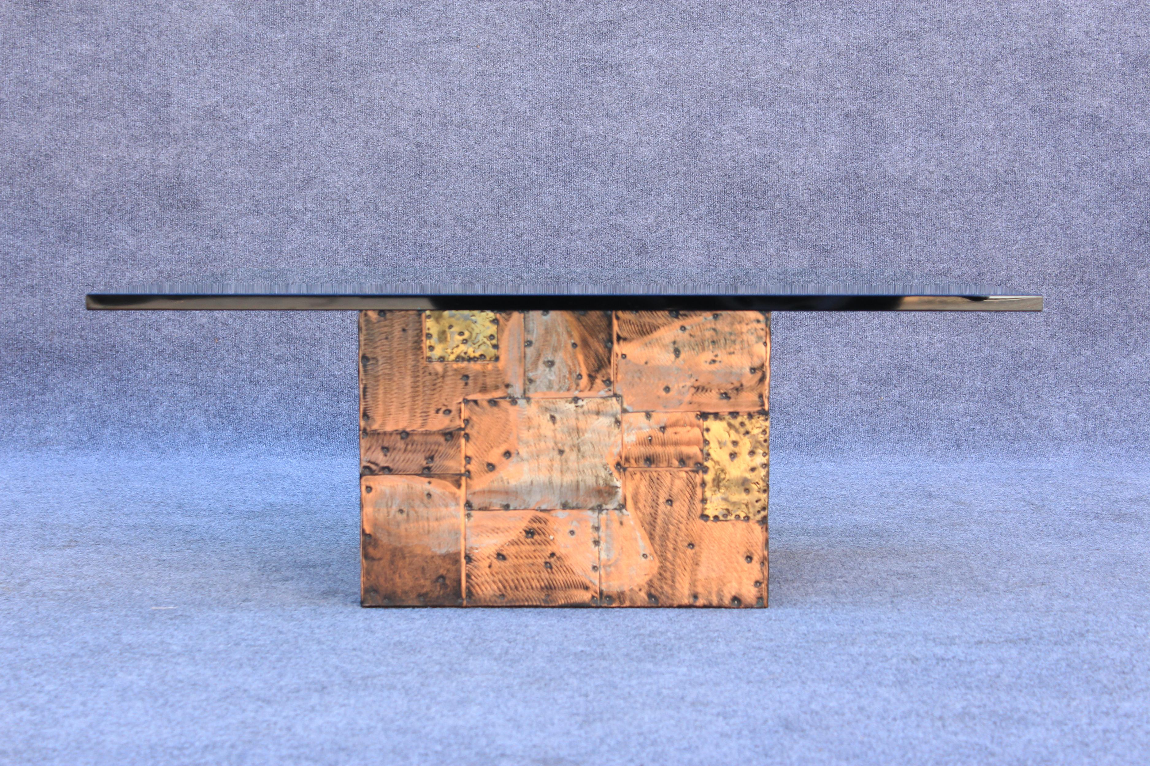 Paul Evans pour Directional Brutalist Patchwork table basse avec verre d'origine en vente 2