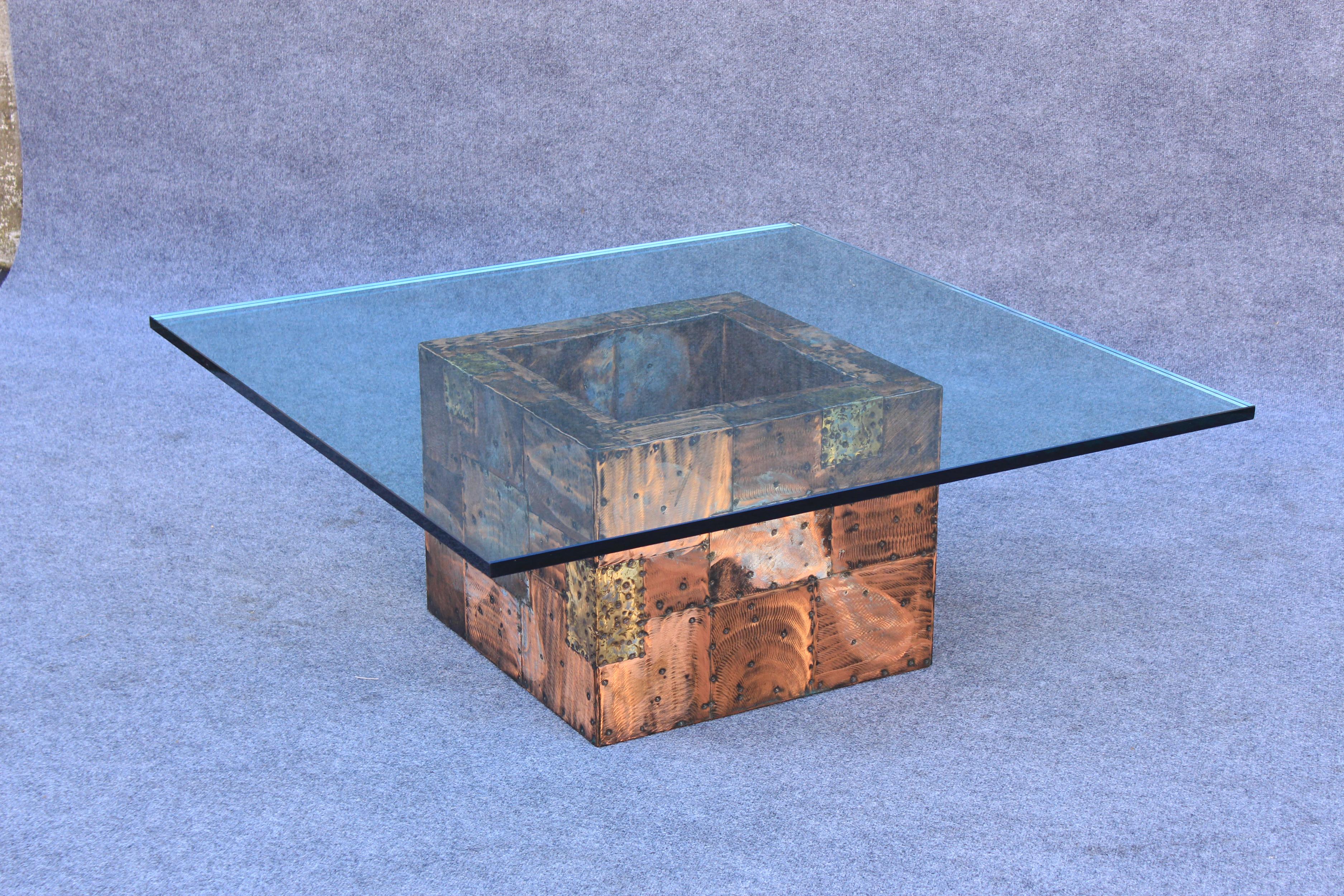 Paul Evans pour Directional Brutalist Patchwork table basse avec verre d'origine en vente 3