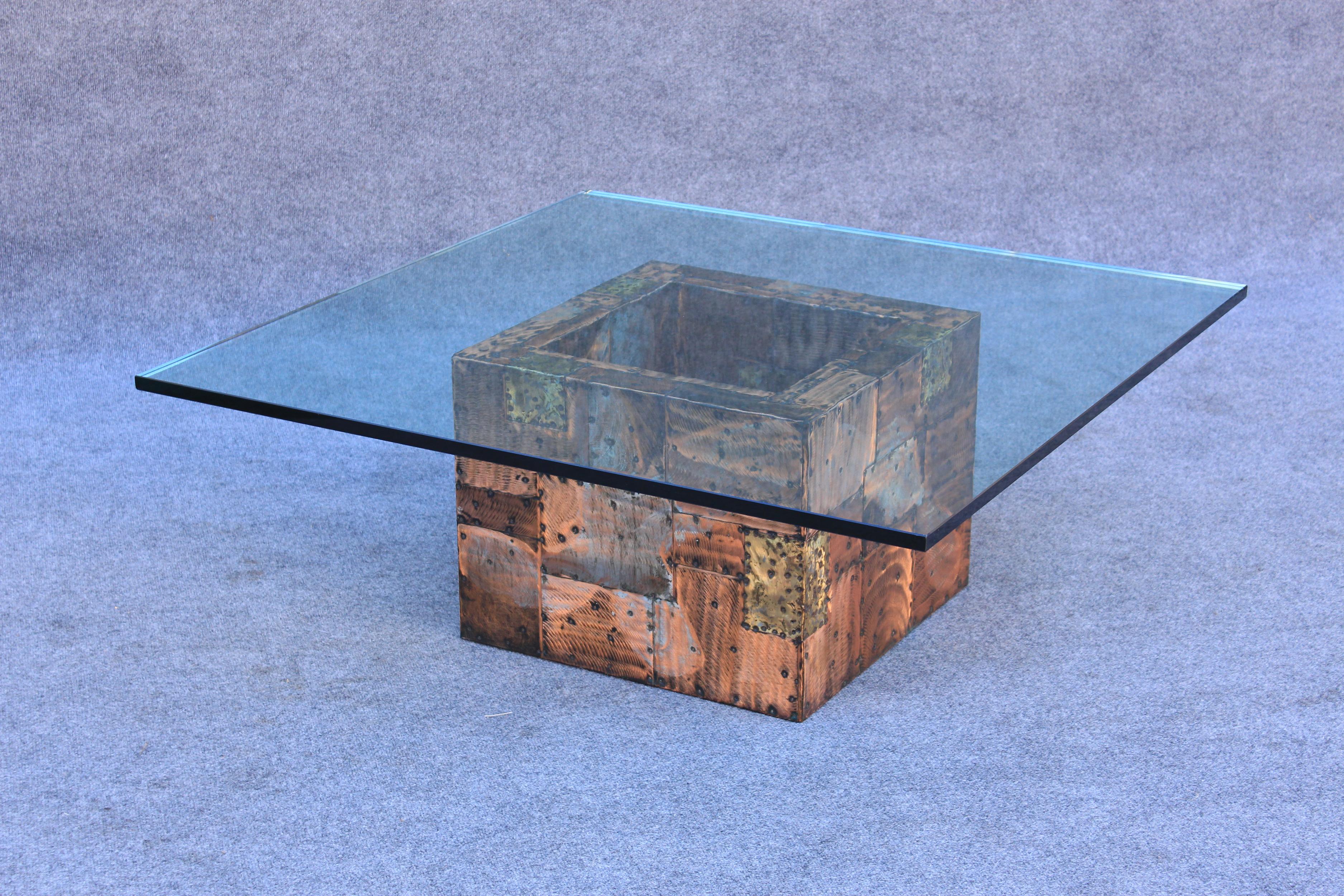 Paul Evans pour Directional Brutalist Patchwork table basse avec verre d'origine en vente 4