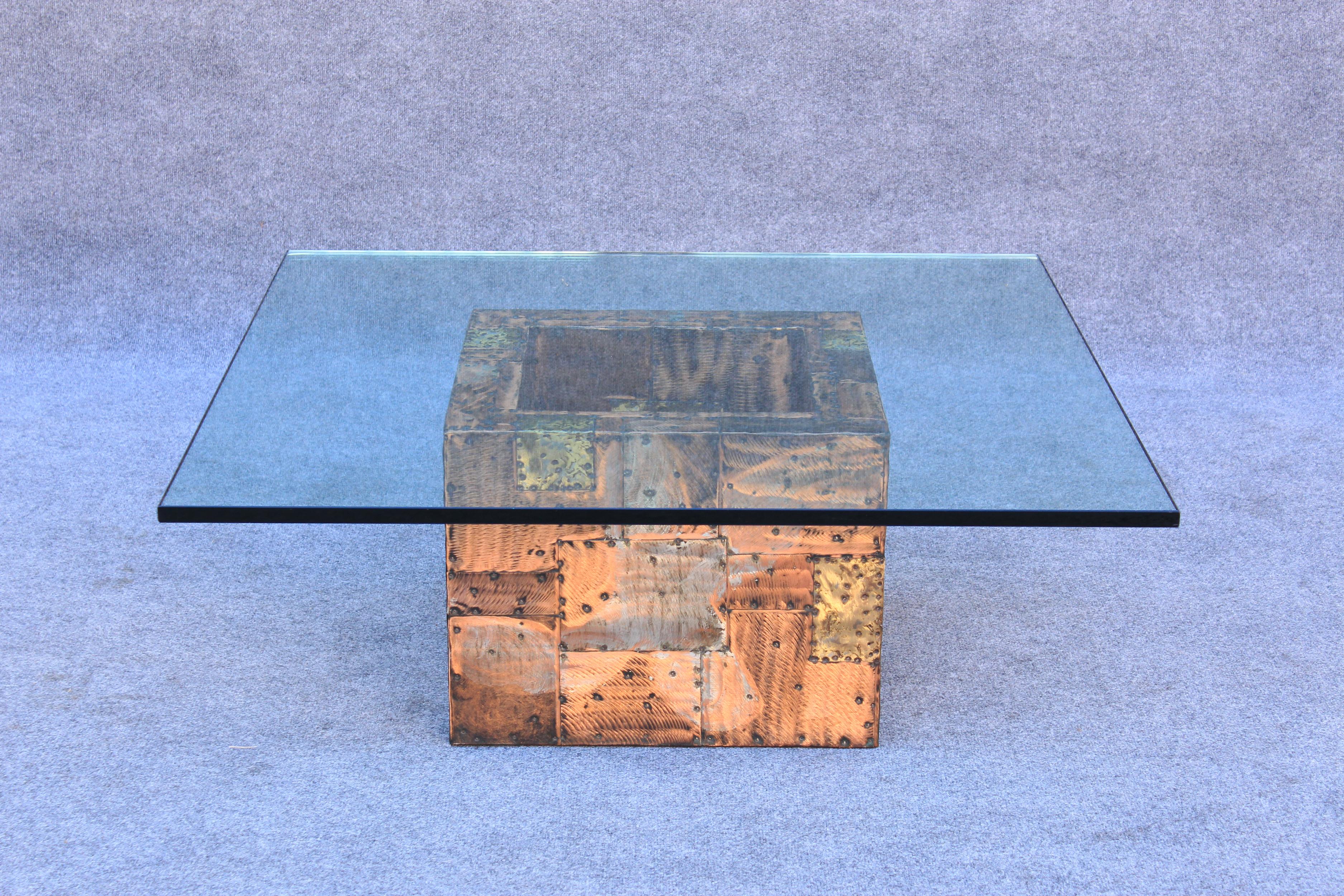 Bronze Paul Evans pour Directional Brutalist Patchwork table basse avec verre d'origine en vente
